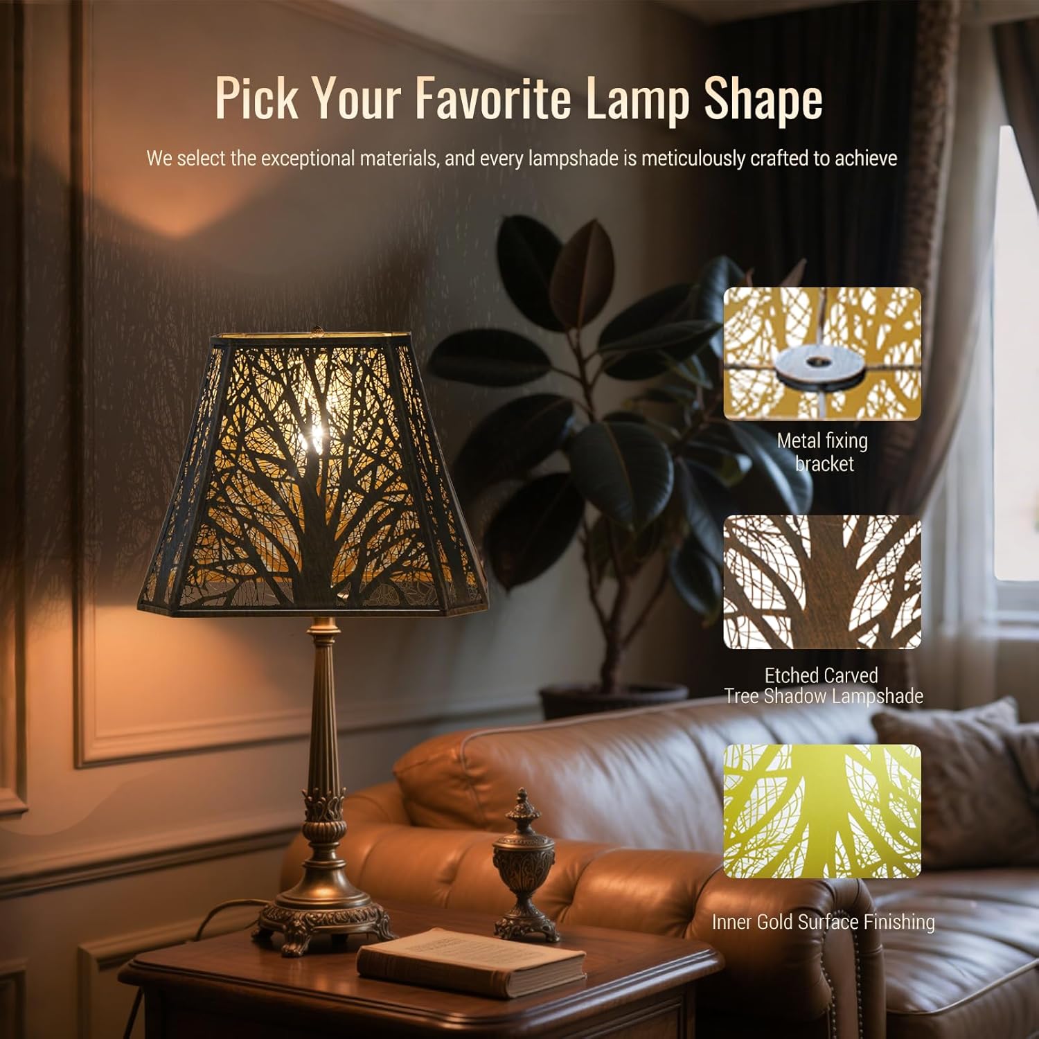 Metal spider rectangle lamp shade,modern lamp shades,Large table lamp shade for bedroom or living room,(5+6.5)" Top x (8+12)" Bottom x 10" Hight,Bronze Gold (Bronze Gold, (7+9)×(10.25+16)×12.25")
