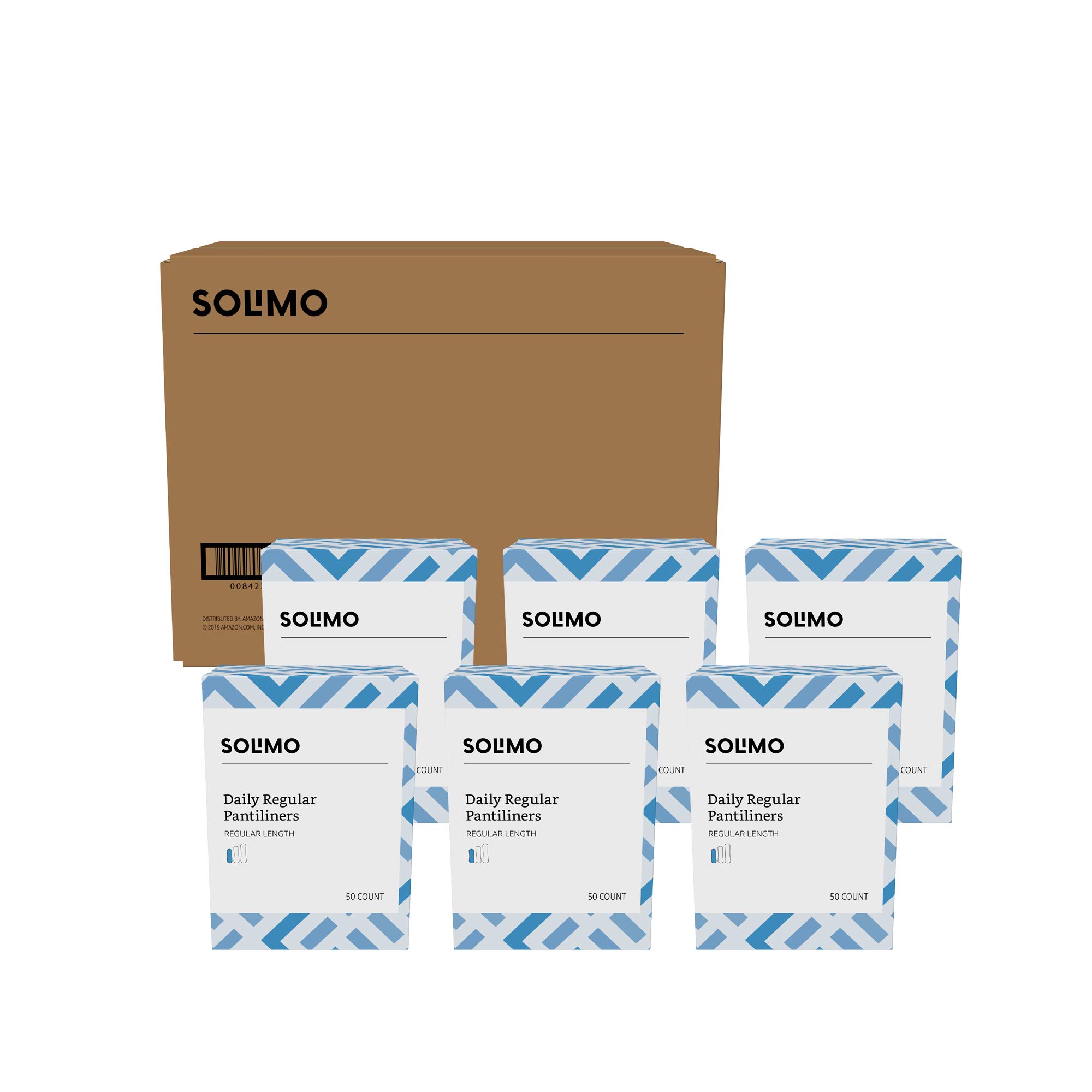 Amazon Brand - Solimo Daily Pantiliner, Unscented, Regular Length, 300 Count, 50 Count (Pack of 6)
