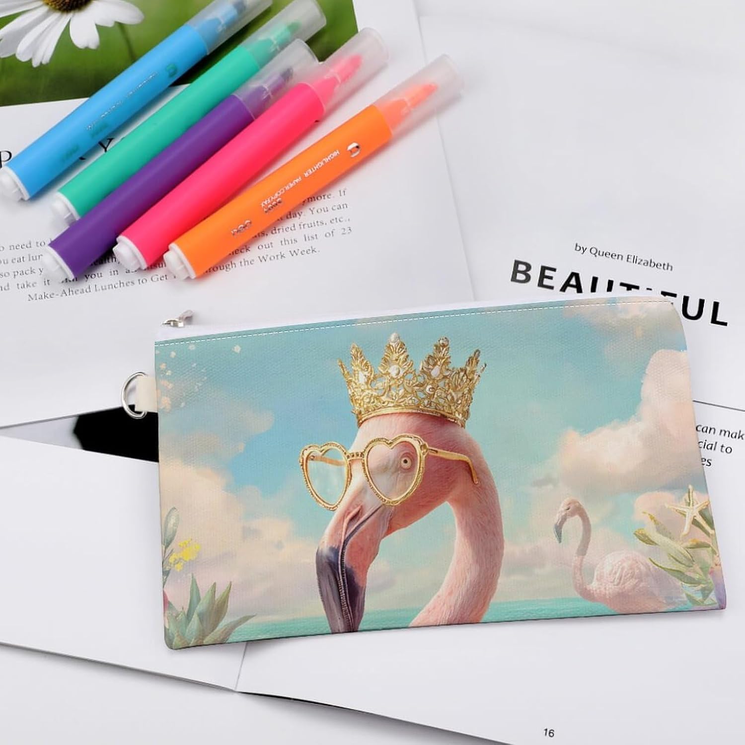 Flamingo Beach Coin Purse Pouch Change Holder With Zip Canvas Clutch Card Wallet for Women Men