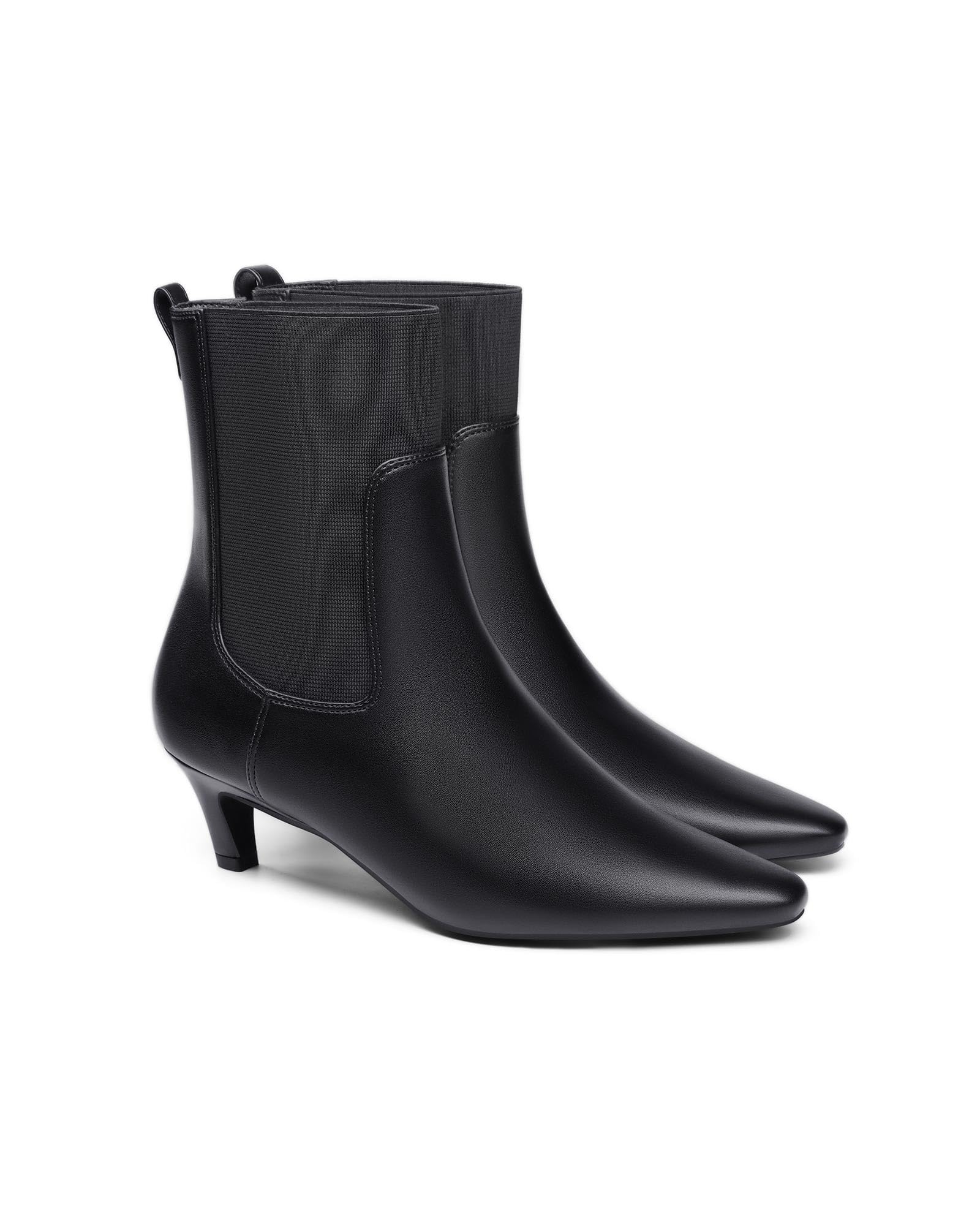 Coutgo Womens Ankle Boots Low Kitten Heel Pointed Toe Slip On Elastic Dressy Fall Winter Booties Shoes