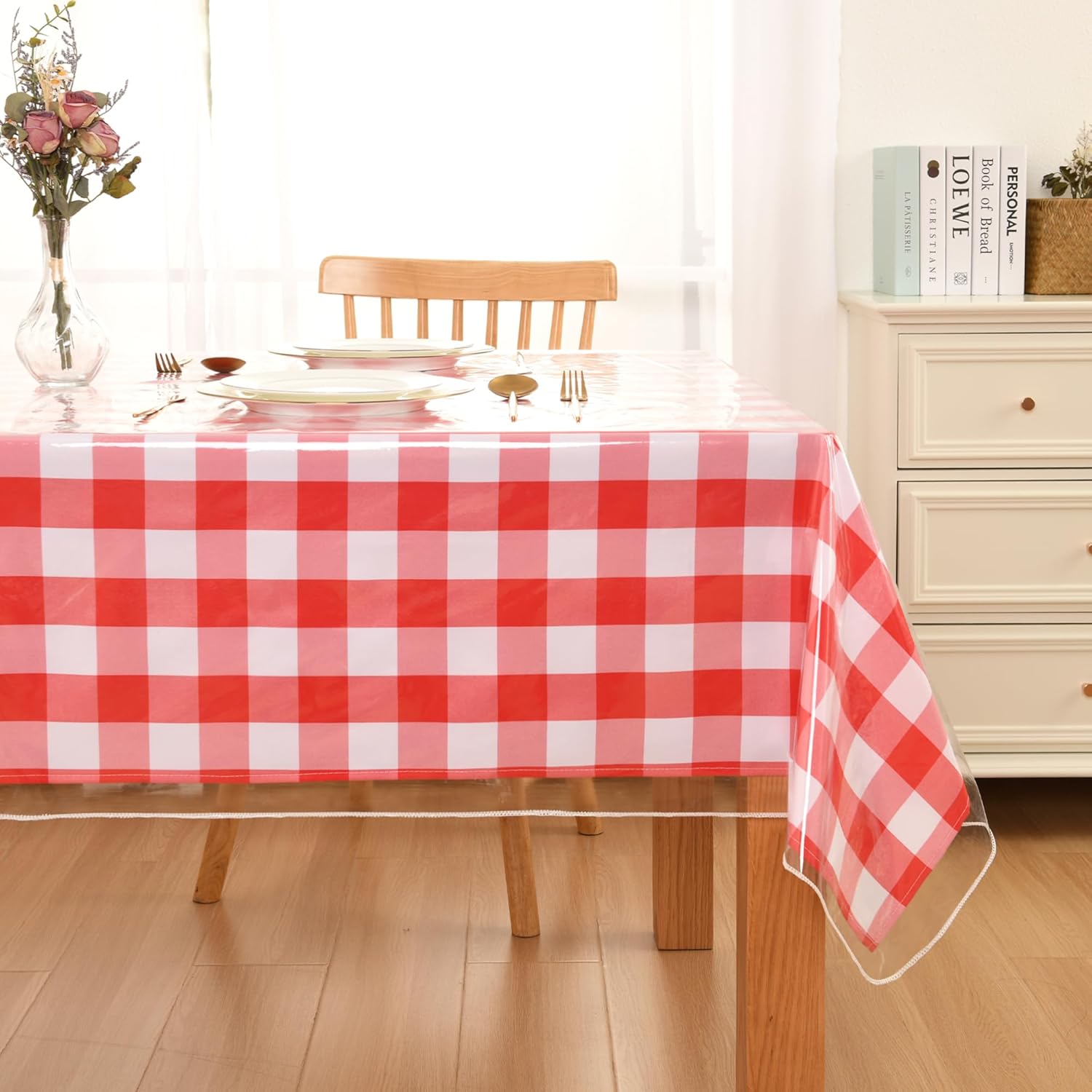 DWCN Clear Plastic Tablecloth Square - 100% Waterproof, Oilproof, Stain Resistant Table Cloth Protector Transparent PVC Vinyl Table Cover for Dining, Parties, 60 x 60 Inch