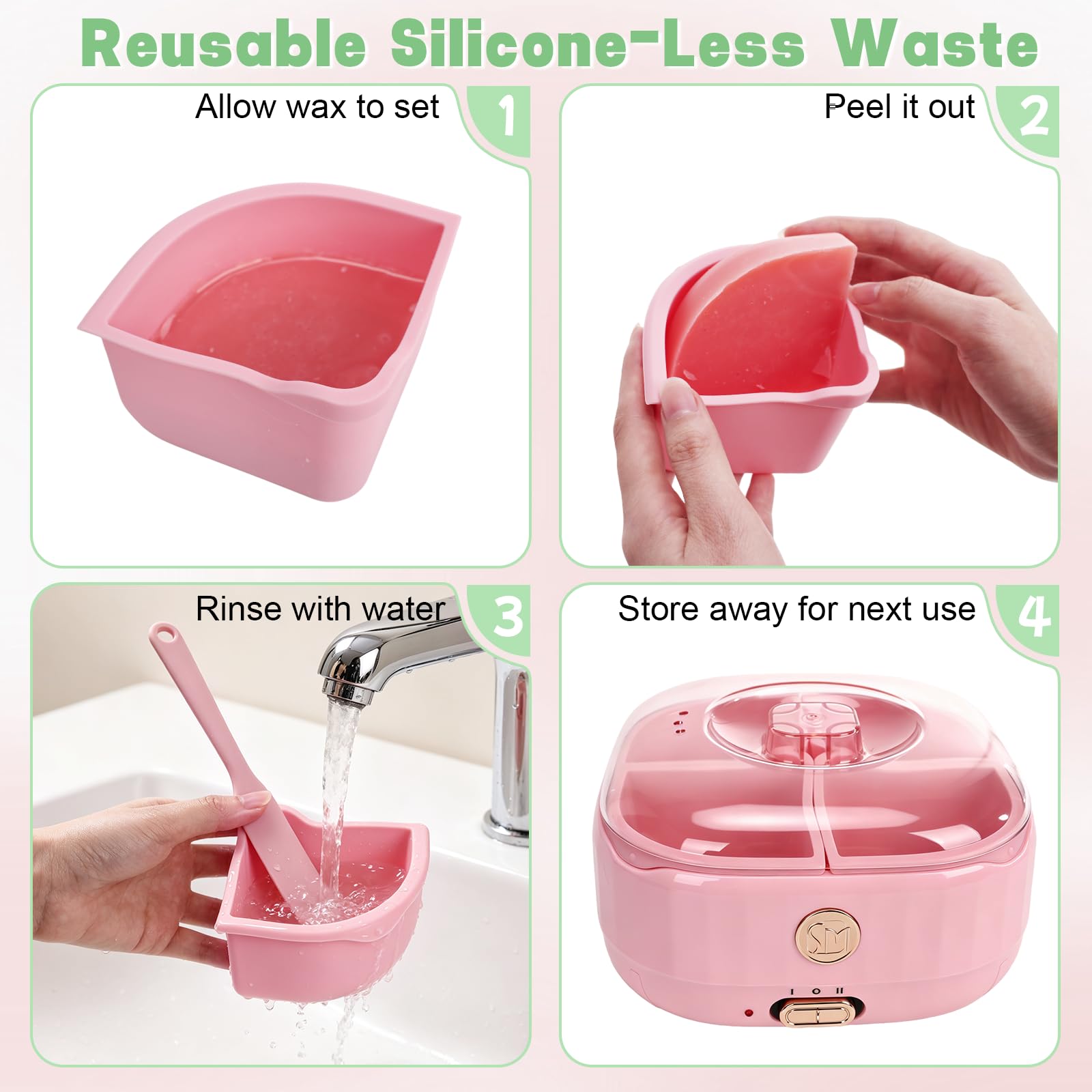 Yofuly - Scaldacera per depilazione, con 4 fodere rimovibili in silicone e 4 spatole per cera, mini vasetto elettrico per cera, per uso completo del corpo e del viso, kit di ceretta per donne e uomini