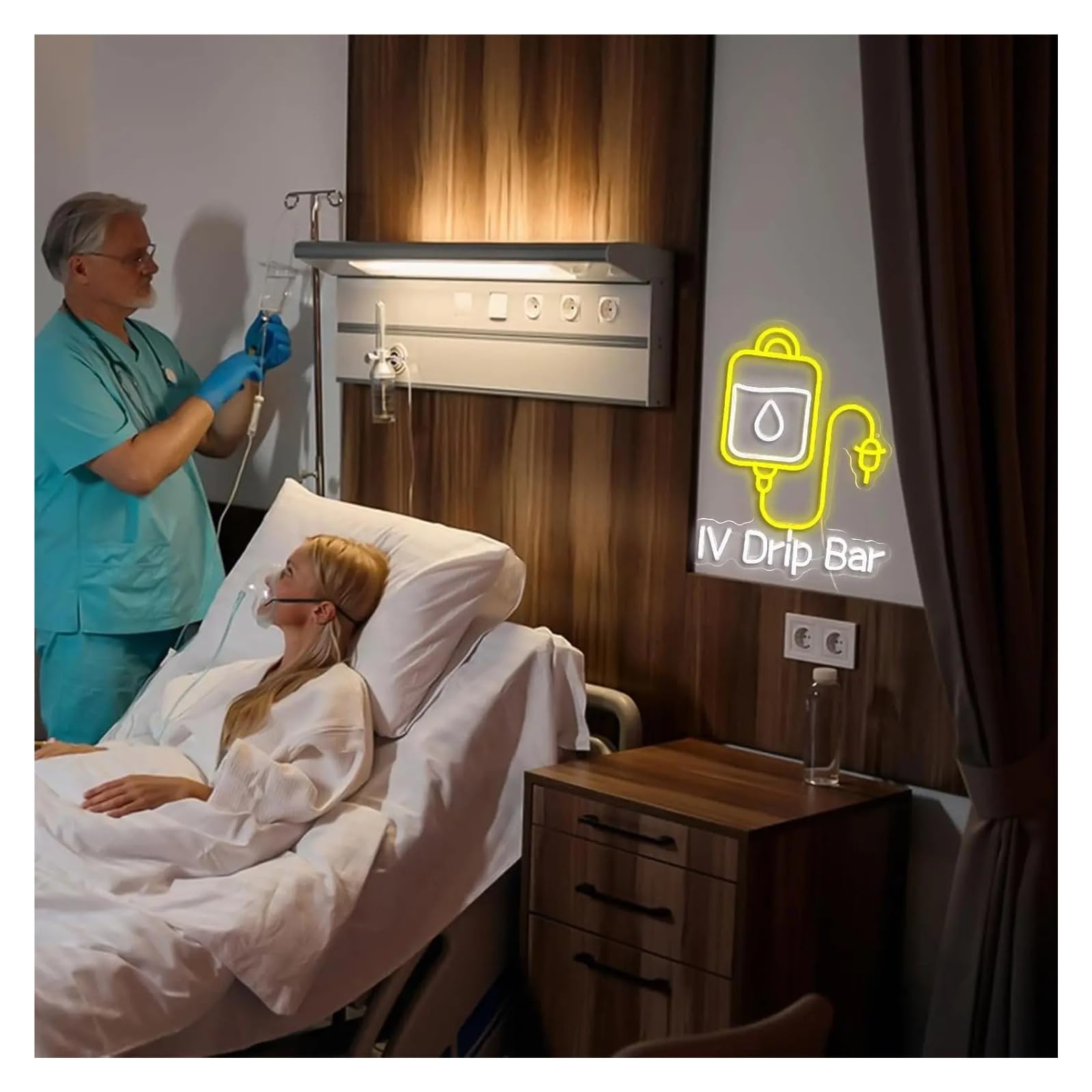 Luces de neón Letrero De Neón IV Drip Bar luz LED Regulable Por USB Para Consultorios Médicos, Clínicas Terapia, Decoración Del Dormitorio Hogar 38X30cm