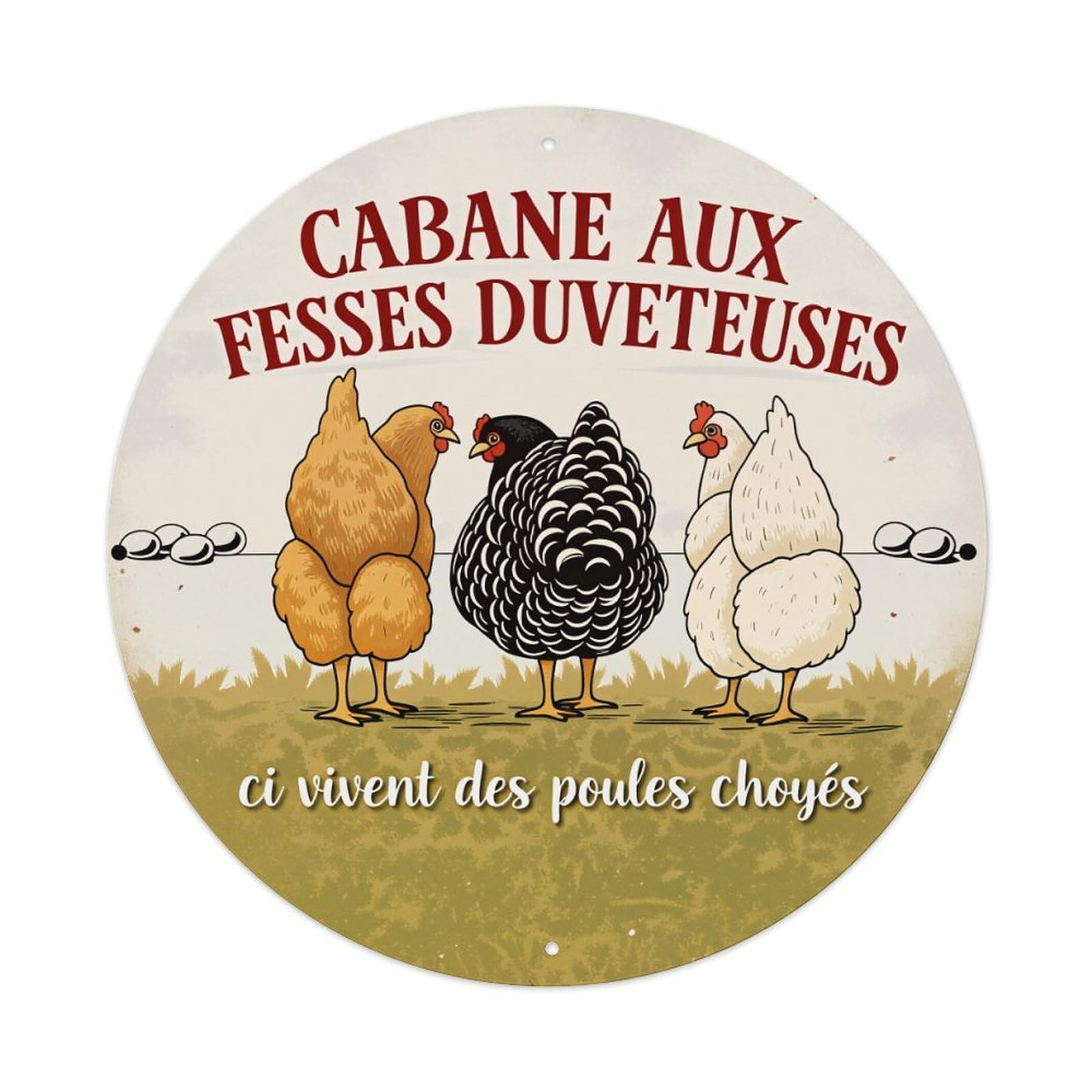 Lzwbntey Vintage Chicken Coop With Fluffy Butts Metal Tin Sign Retro Wall Decor For Home Bar Garage Cafe, Indoor & Outdoor Decorative，Circle Metal Poster, 8X8 Inch
