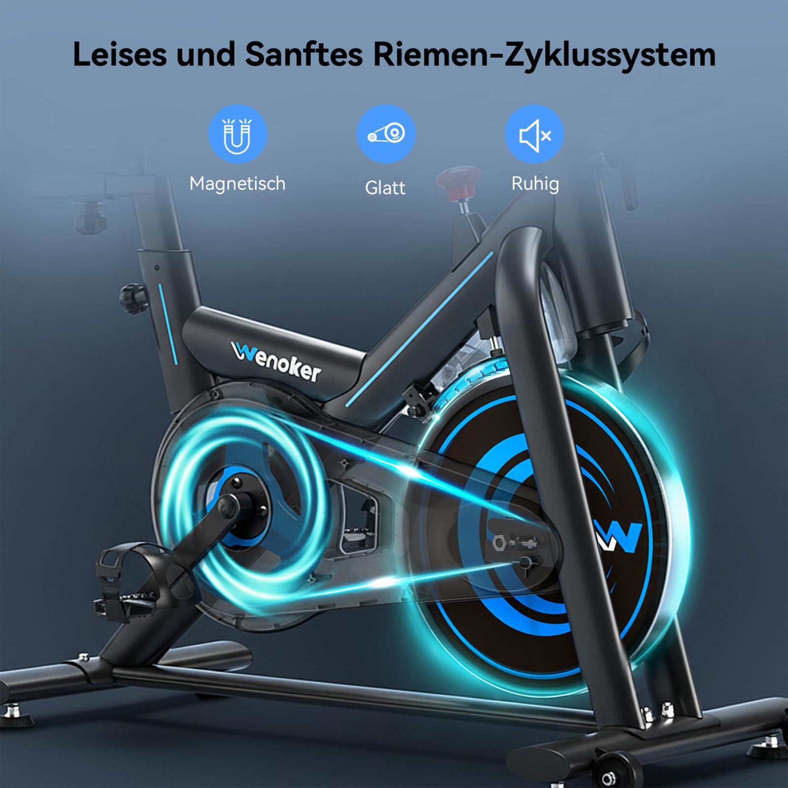 Wenoker Heimtrainer Fahrrad mit App,Leises Ergometer Hometrainer Fahrrad mit Magnetwiderstand,Spinning Bike Indoor Fitnessbikes für Kardio-Training zu Hause,Bis 160KG