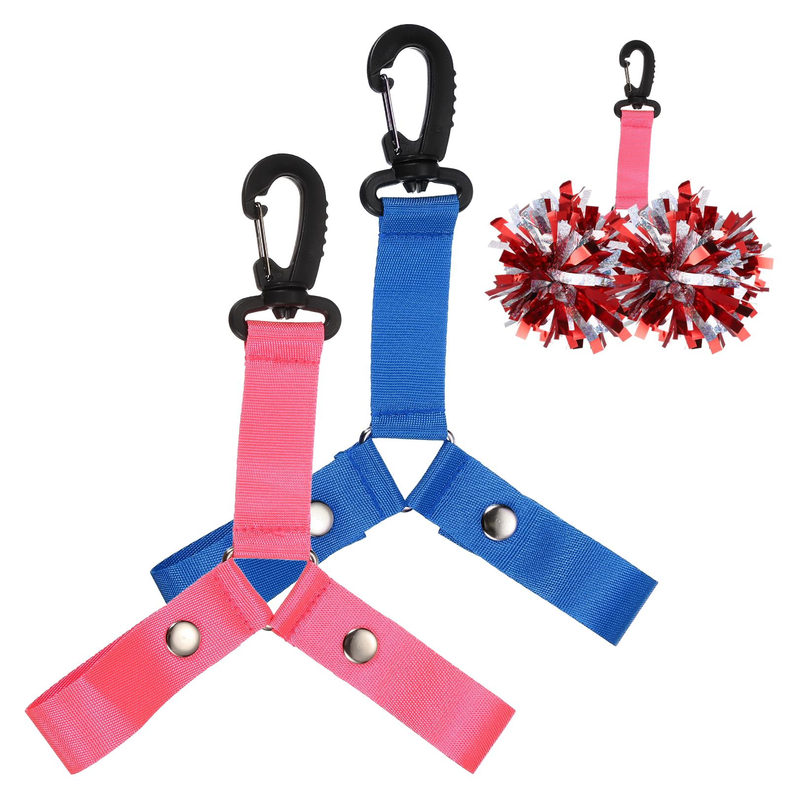 YELARXI Pom Pom Holder Hanger with Snap Button, Cheerleading Backpack Cheerleader Team Tags Strap Accessories 2Pcs & Pink/Dark Blue-Fit (Essential Cheer Bag Accessories/Dance/Sport Squad)