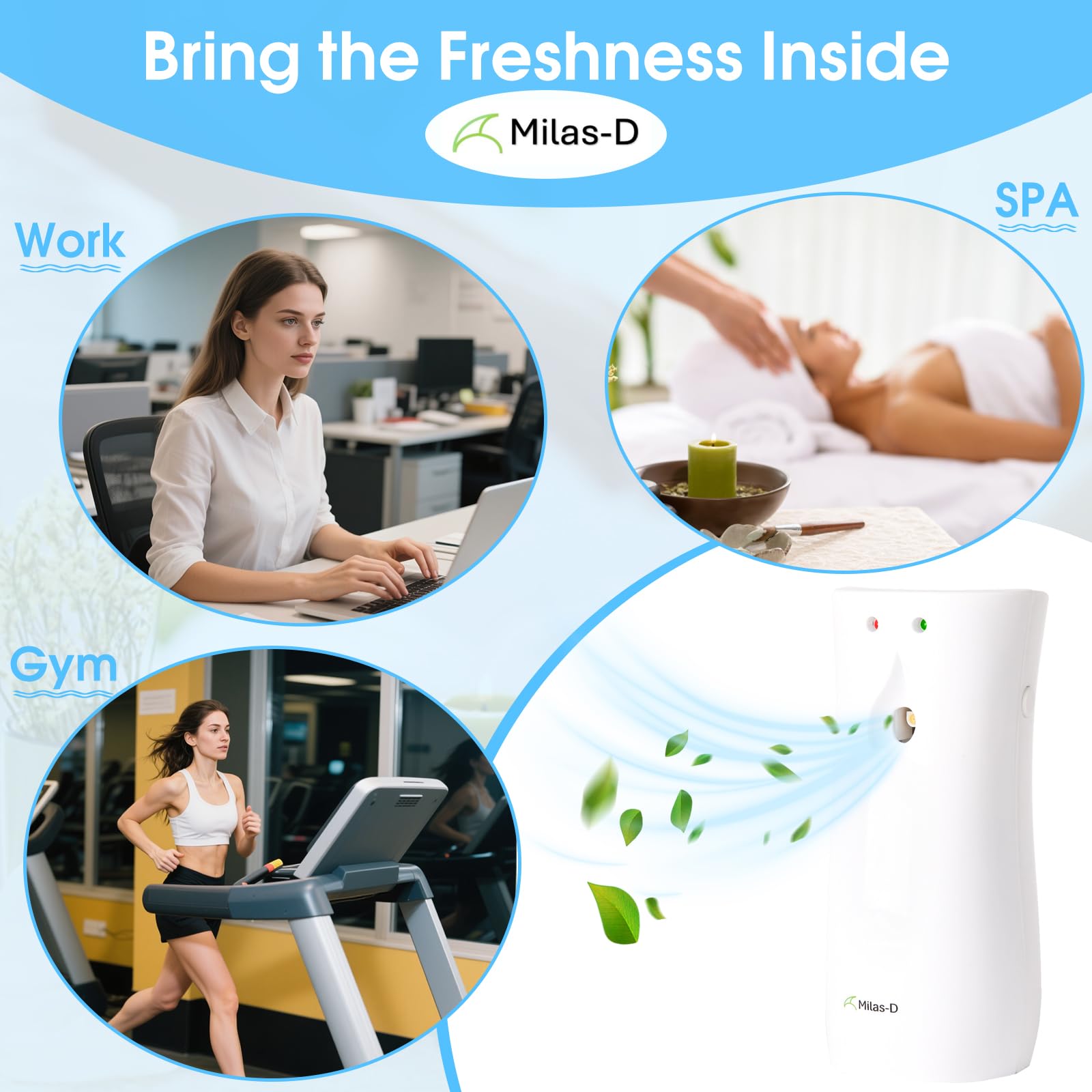 Dispenser automatico spray deodorante per ambienti per uso domestico e commerciale, montaggio a parete o autoportante, compatibile con Glade e Air Wick, bianco Milas-D
