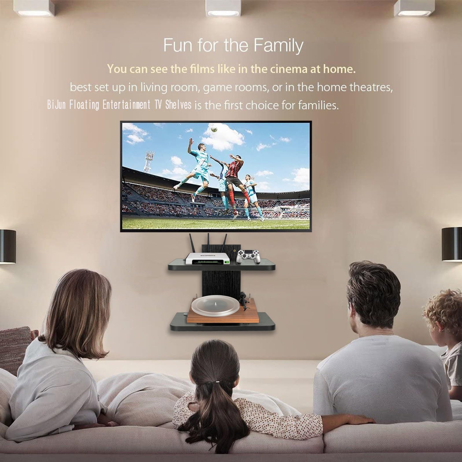 BiJun Mensola per TV da Parete, Mobiletto Sospeso, Montaggio a Parete, Centro Intrattenimento, Media Router, Unità per PS4/Decoder via Cavo/Lettori
