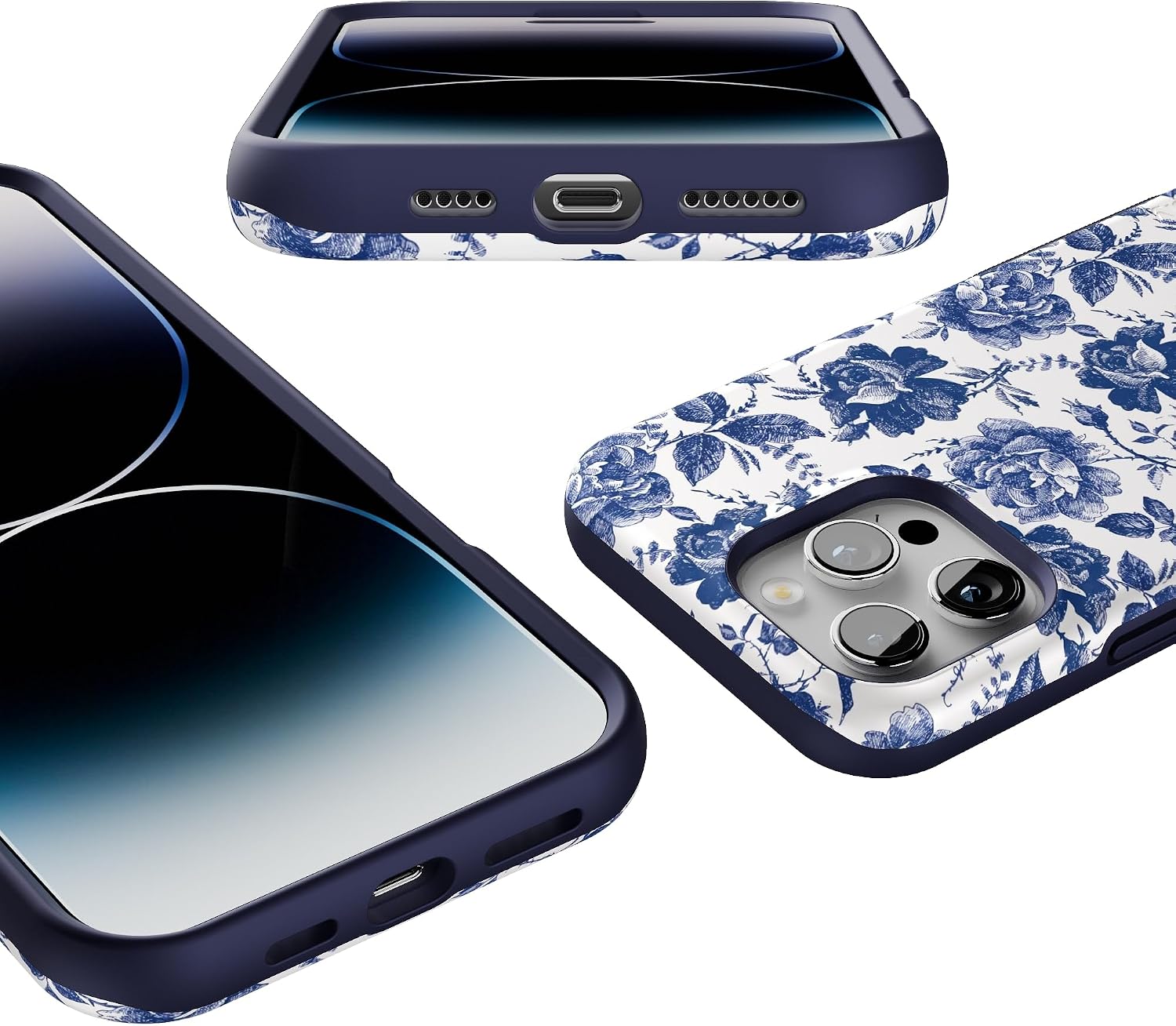 Casely iPhone 16 Pro Max Case | Rose to Fame | Blue & White Floral | Bold Protective Design | Compatible with MagSafe