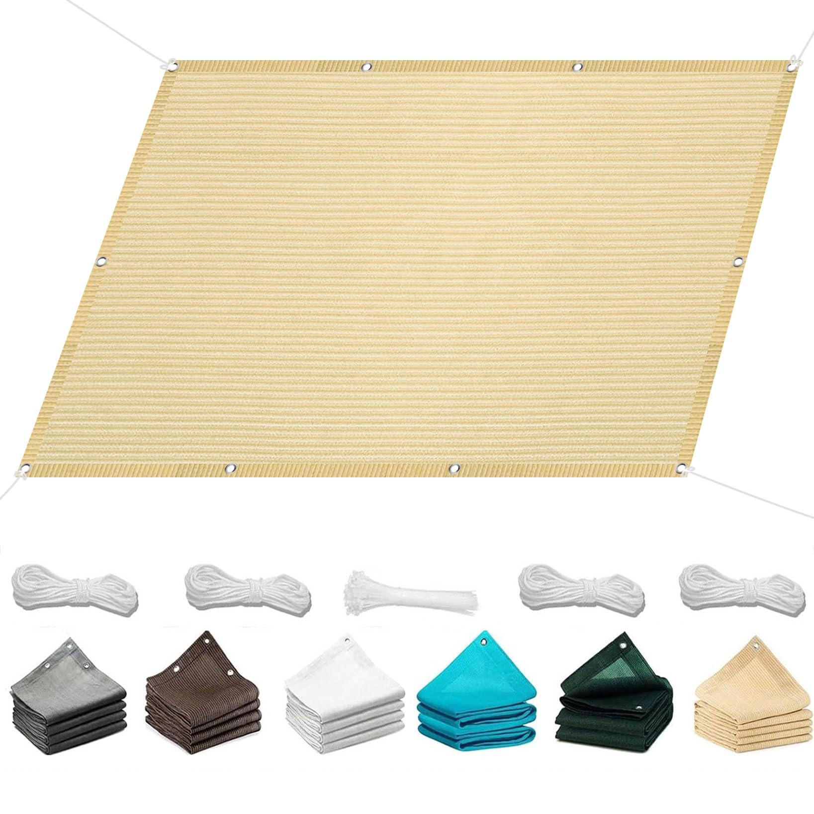 Ogród Na Świeżym Powietrzu Z Żaglem 220 x 360 cm Odporny Na Promieniowanie UV Zadaszenie Patio Do Ogrodu Z Przelotkami I Bezpłatną Liną Na Podwórko, Basen, Kolor kremowy