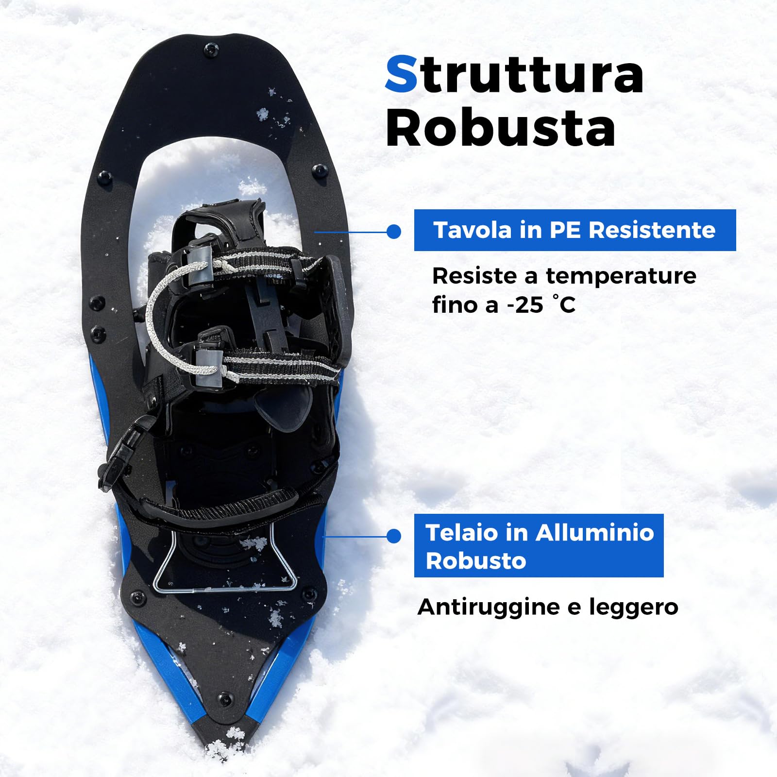 COSTWAY Ciaspole da Neve 54/63 cm, Racchette da Neve con Bastoncini da Trekking, Legacci Regolabili Imbottiti in EVA con Chiusura a Tiraggio Singolo e Sollevatore per il Tallone