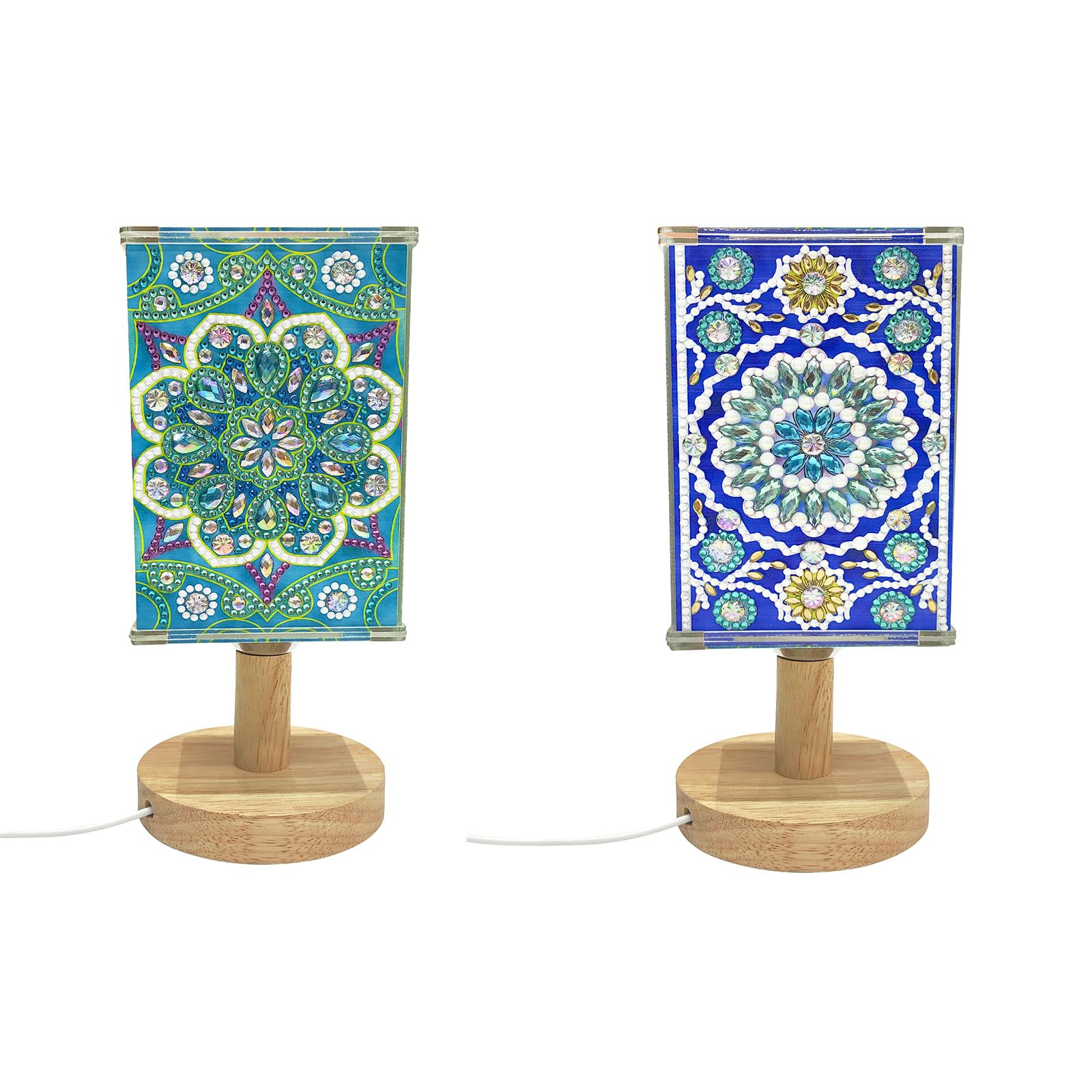 Lebartm 2Pcs DIY Table Lamp Diamond Painting Creative Desk Lamps Mandala Pattern Desktop Acrylic Ornaments Four Sided Dotted Diamond Decorative Lamp for Bedroom Living Room Office