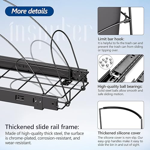 Miniatura 4 de Insputer Bote de basura extraíble debajo del gabinete, requiere gabinete de 13 pulgadas de ancho x 18 pulgadas de profundidad, kit de cubo de basura
