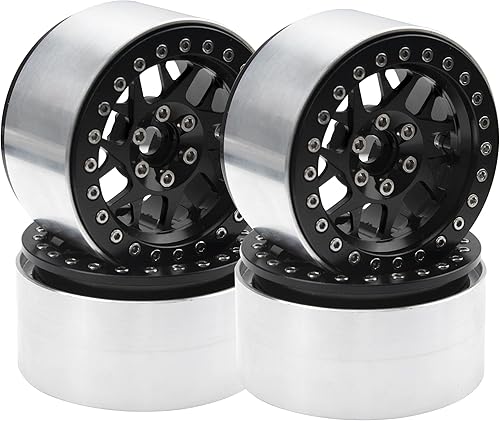 Miniatura 1 de Paquete de 4 llantas HIRCQOO Metal Beadlock de 2.2 pulgadas, 12 bujes hexagonales compatibles con Axial SCX10 90046 SCX10-III Redcat Gen7 D90