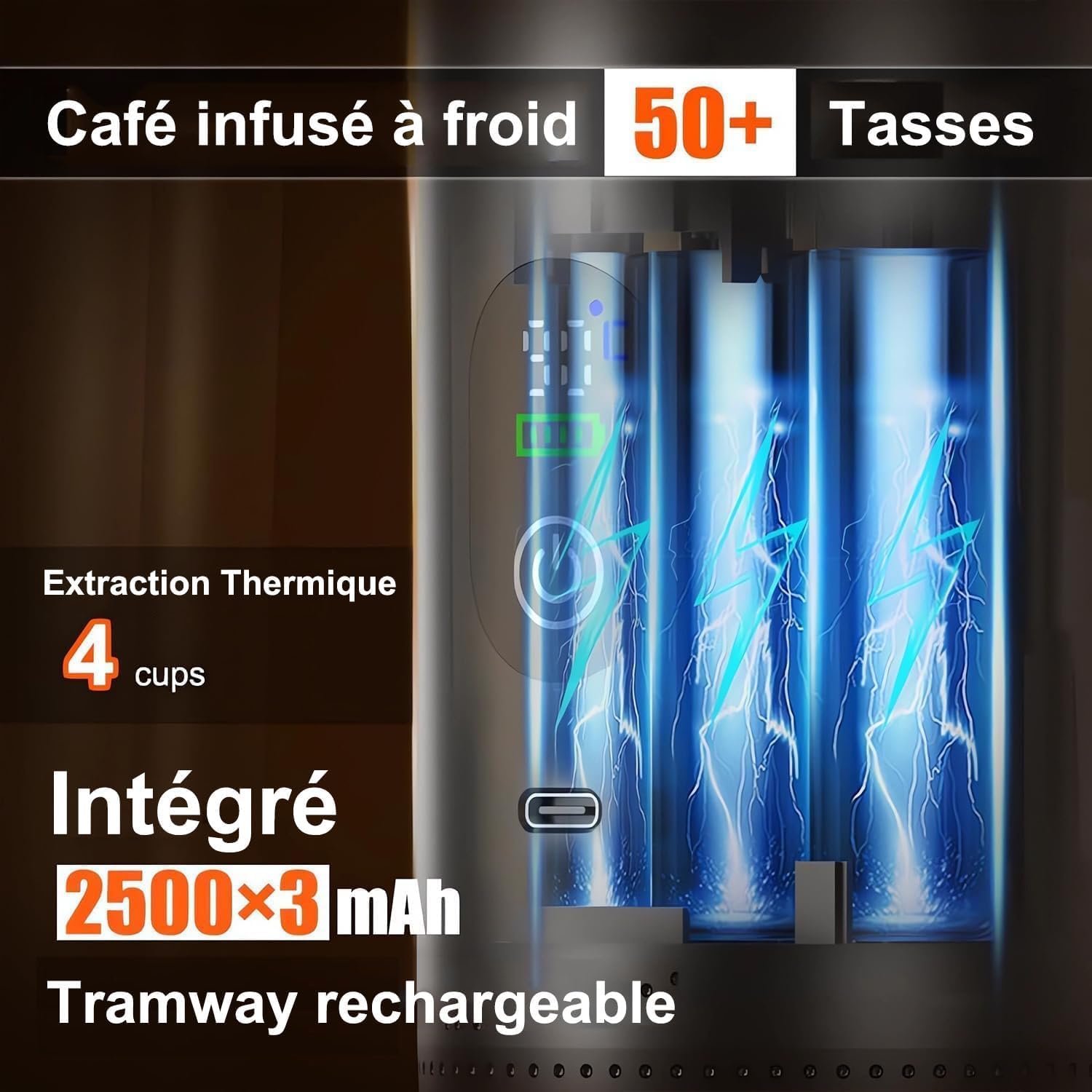 Machine à café électrique portable,Cafetière portable 3-en-1 avec auto-chauffage,Port de chargeur USB-C,Cafetière avec café moulu et capsule NS pour RV, camping, randonnée, bureau
