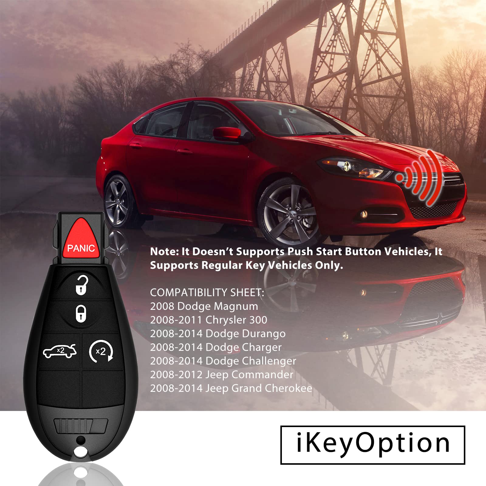 5 Buttons Key Fob Fit For 2008-2014 Chrysler 300 For Dodge - View #8