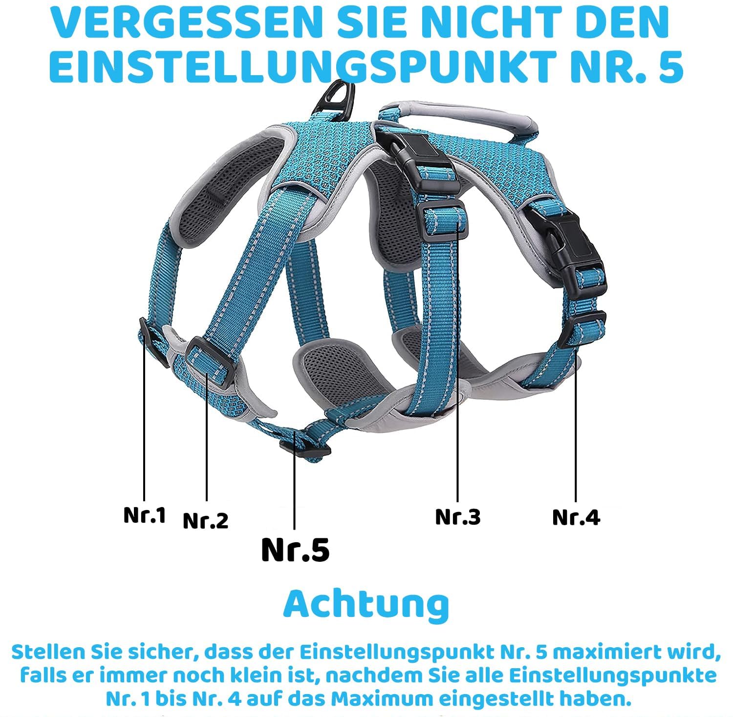 Mehrzweck-Hundegeschirr, ausbruchsicher, kein Ziehen, reflektierend, verstellbare Weste mit strapazierfähigem Griff, Hundegeschirr für große/aktive Hunde (Blau, M)