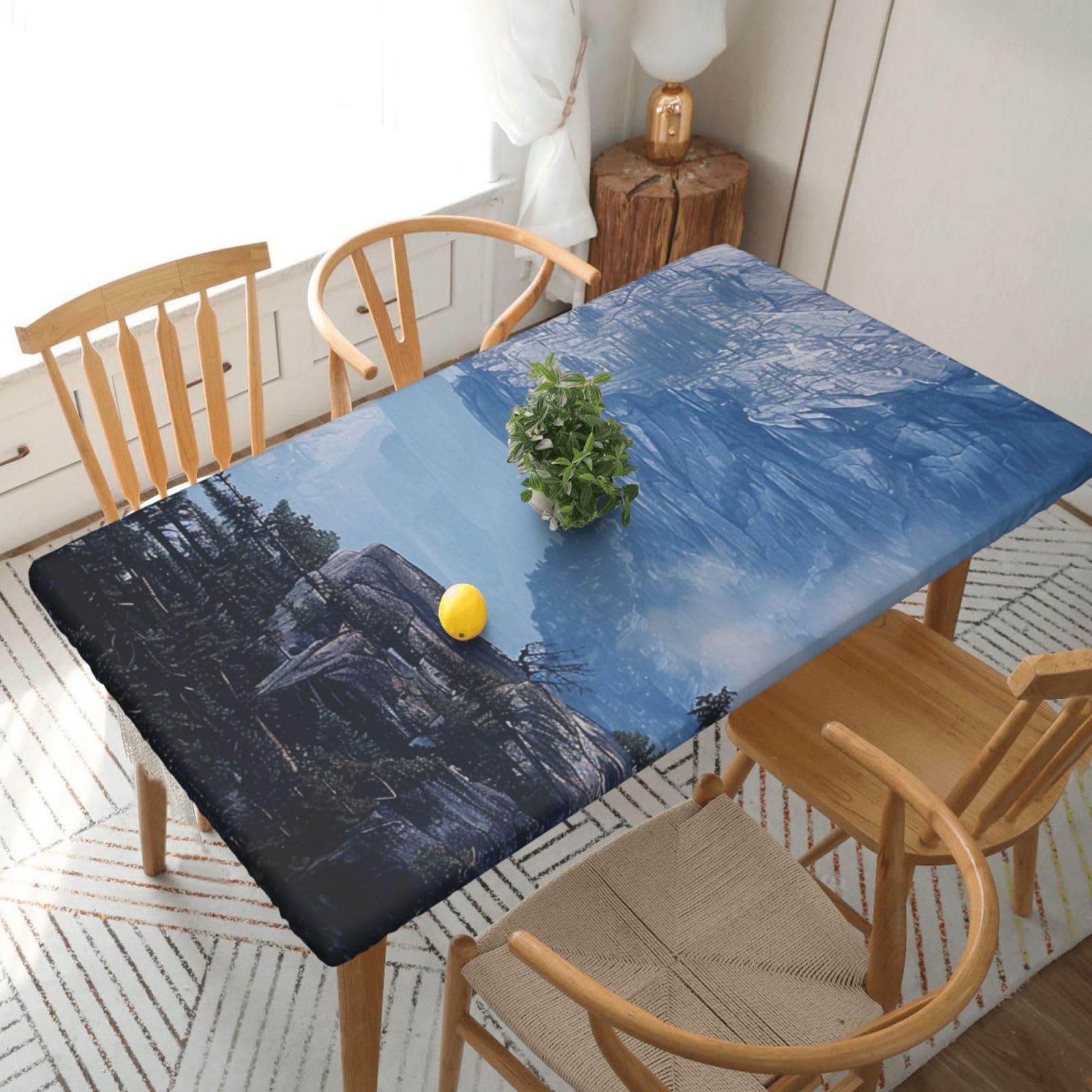 WPKJU Canadian Smokey Mountain Cliff Printed Tablecloths 5ft Rectangular Table Covers Washable Polyester Decorative Table Cloth for Dining Table Picnic Wedding
