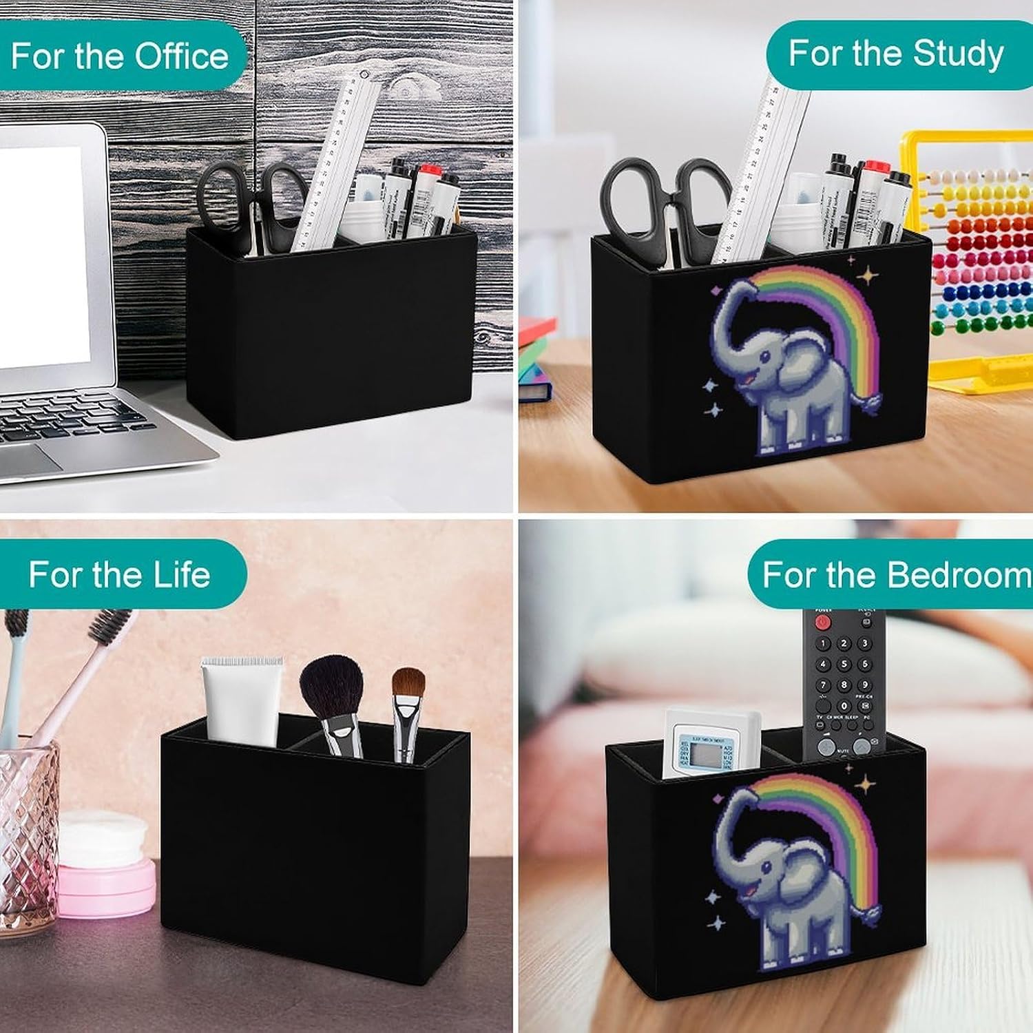 Digital Elephant with Rainbow Desk Organizer PU Leather Caddy Holder image 4