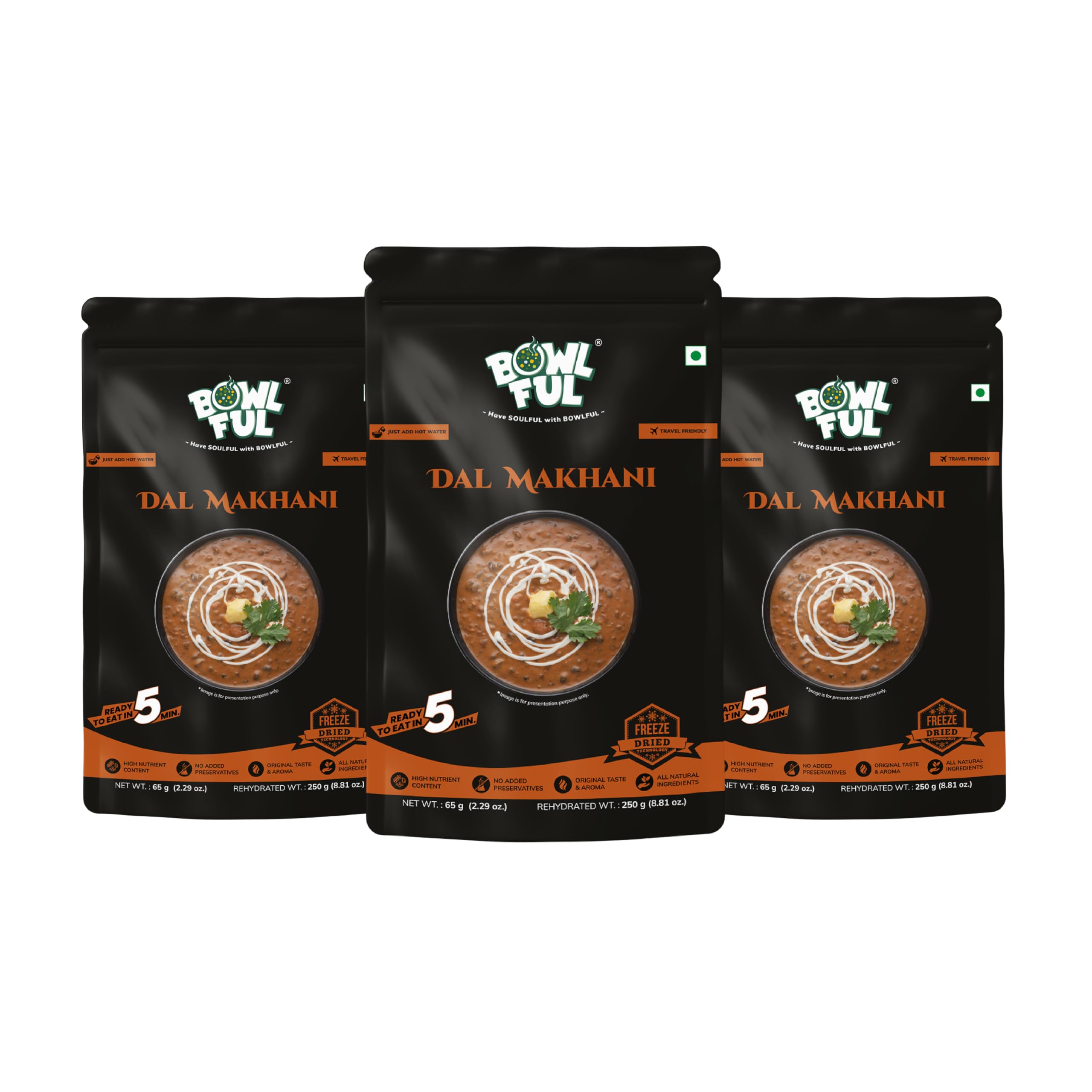 Bowlful Dal Makhani, 65 GMS Each, Pack of 3, Creamy Dal with Richness of Butter and Spices. 100% Natural, Freeze Dried Food-image-25