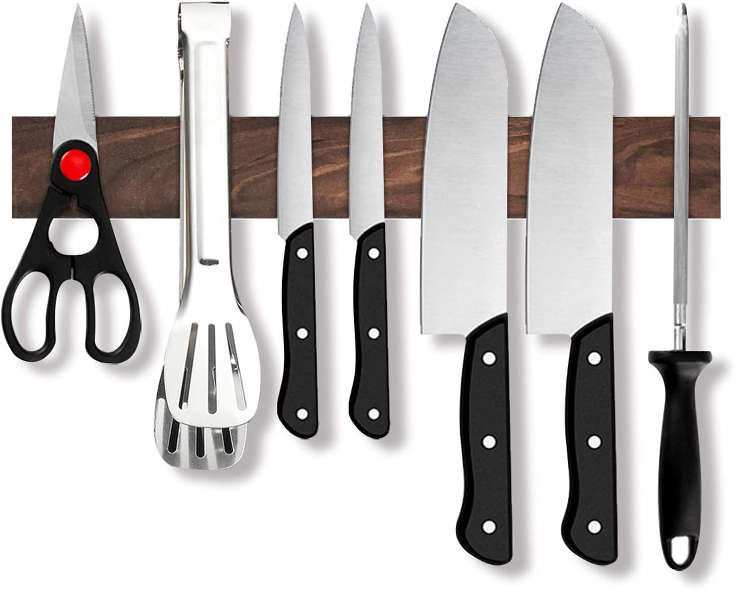 Walnut Magnetic Knife Strip, Wood Magnetic Knife Holder with Powerful Magnets, Wall Mount Knife Rack - 12 inch