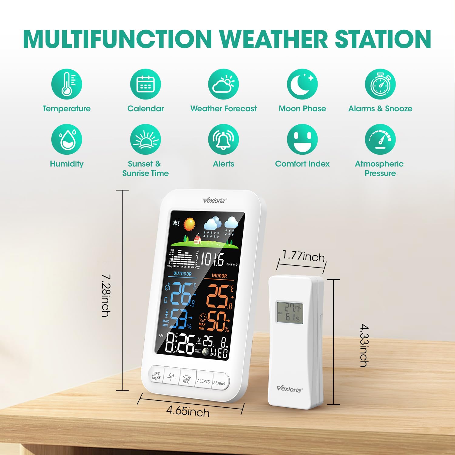 Stazione Meteo Wireless Vexloria con Sensore Esterno Termometro Igrometro Bianco