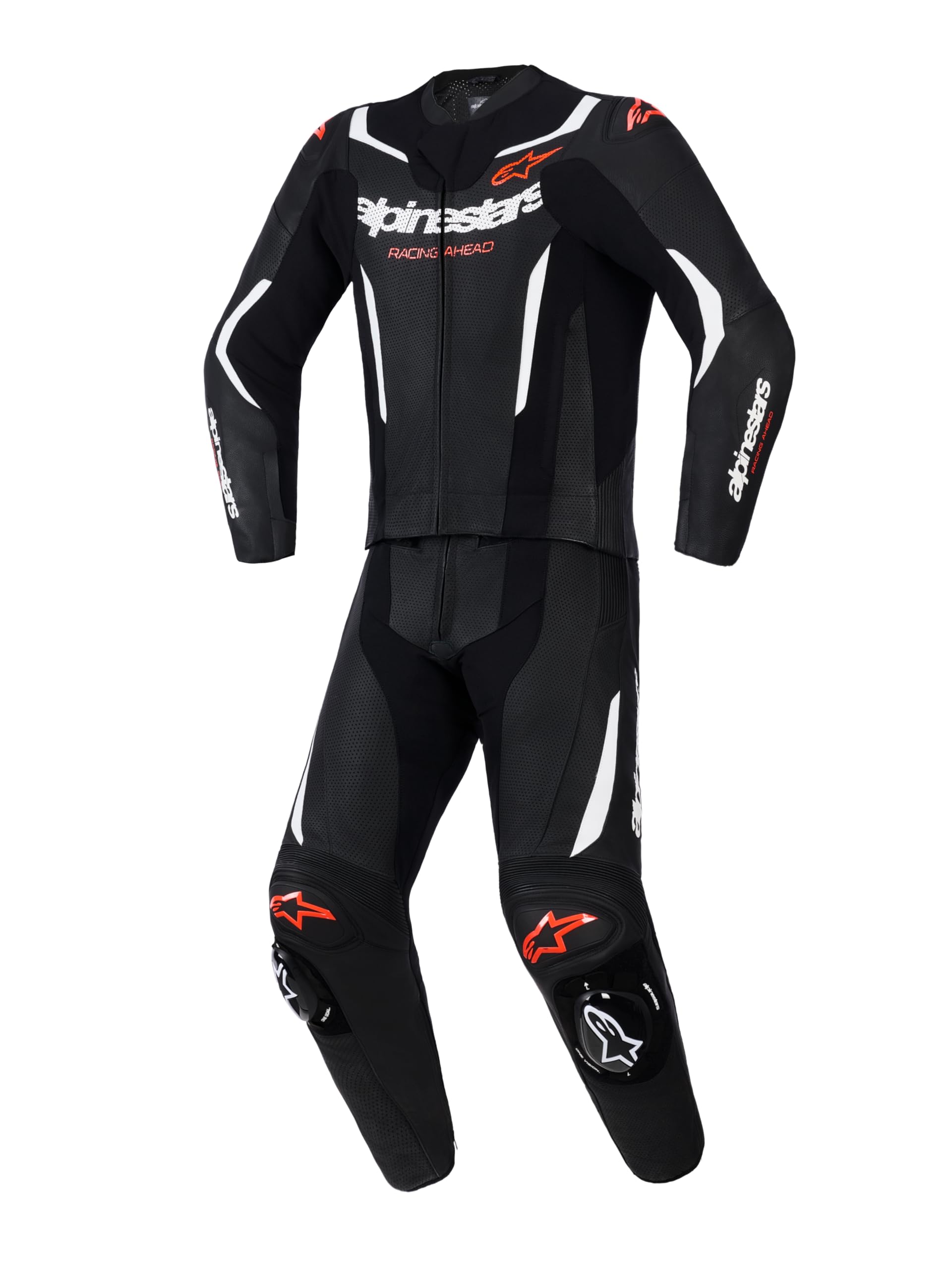 Alpinestars GP Force V2 2-Teiler Motorrad Lederkombi, schwarz/weiß/rot, 58 | Belüftet