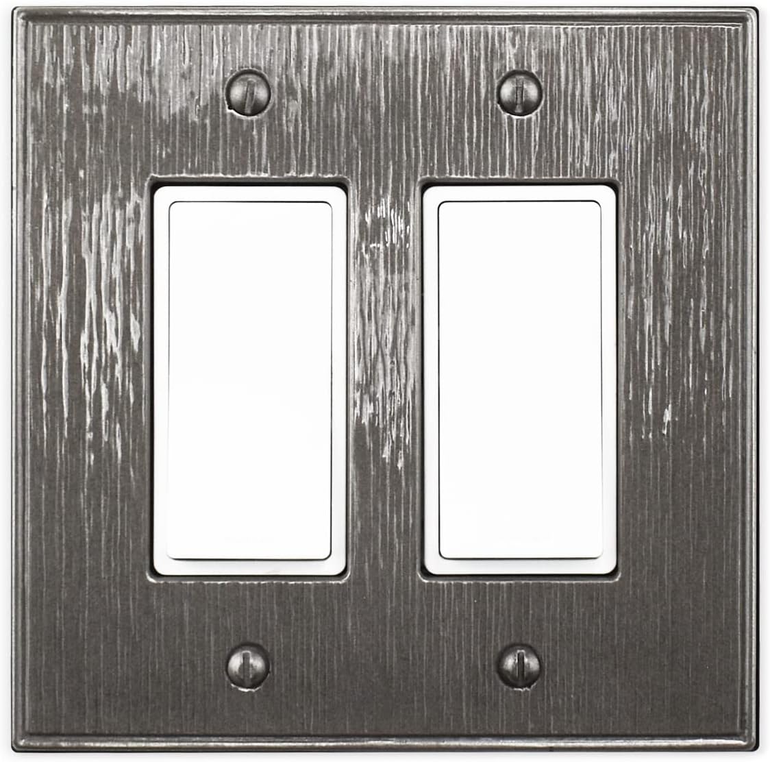 Questech Decor Double Rocker Light Switch Cover, 2-Gang Electrical Wall Plate, Double Switch Standard Size GFCI Receptacle Cover, Decorative Twill Texture, Brushed Nickel Finish