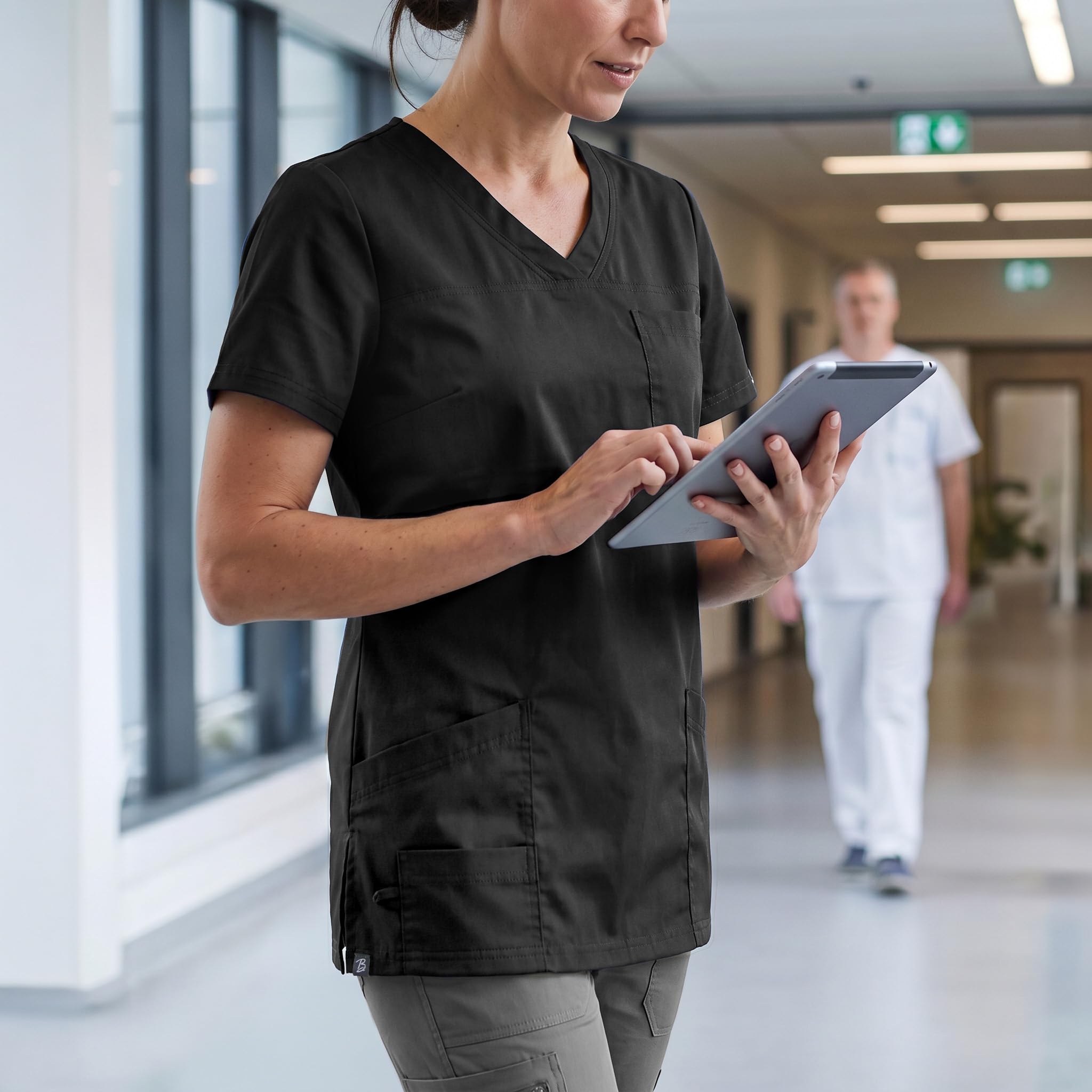 Túnica elástica con Cuello en V para Mujer Victoria, Uniforme médico de enfermería, Túnica Antideslizante, Top de Manga Corta, Chaqueta de Chef, Uniforme de Chef con Spandex