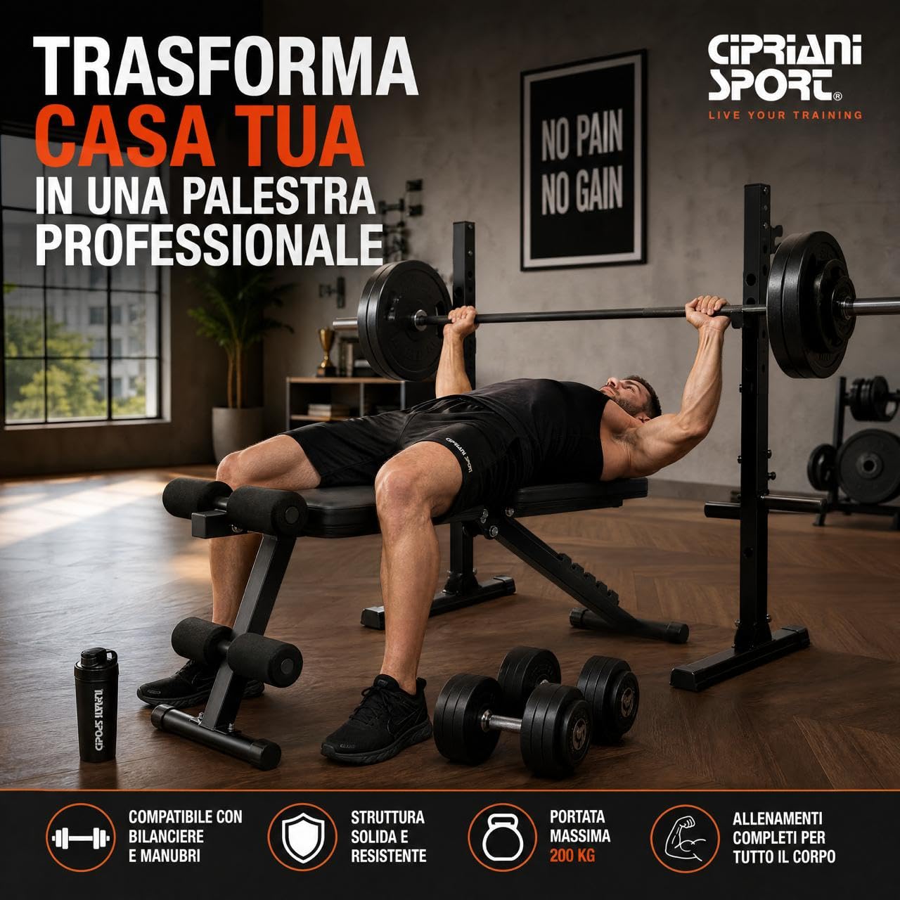 Panca Palestra Regolabile Pieghevole, Panca Piana Inclinata per Addominali e Pesi, Uso Casa e Palestra