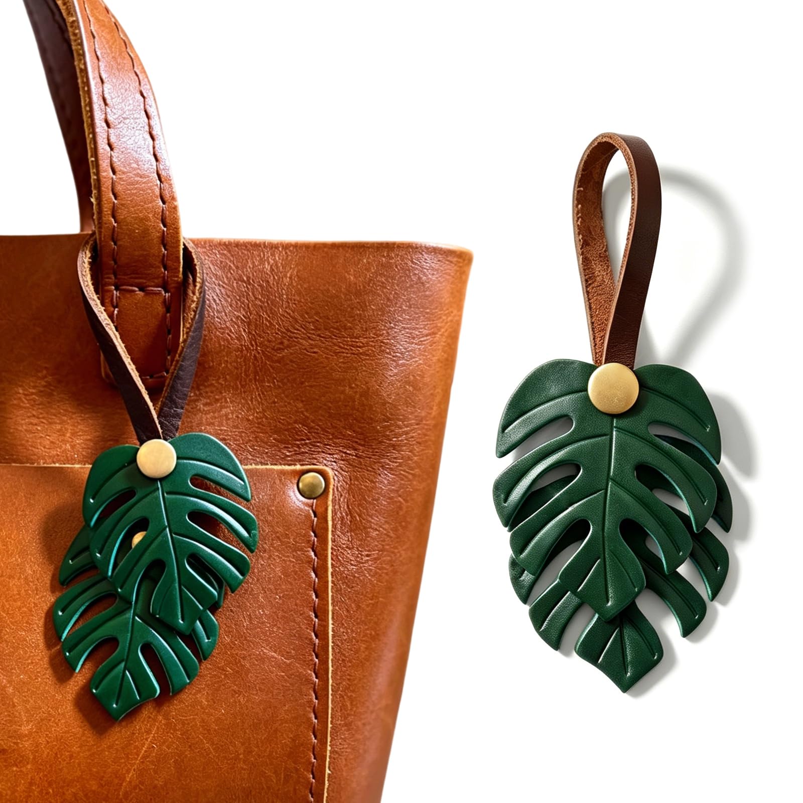 Monstera Leaf Charms, Faux Leather Bag Charms for Tote Bags, Lightweight Plant Theme Purse Charms and Key Ring Accessories-image-33