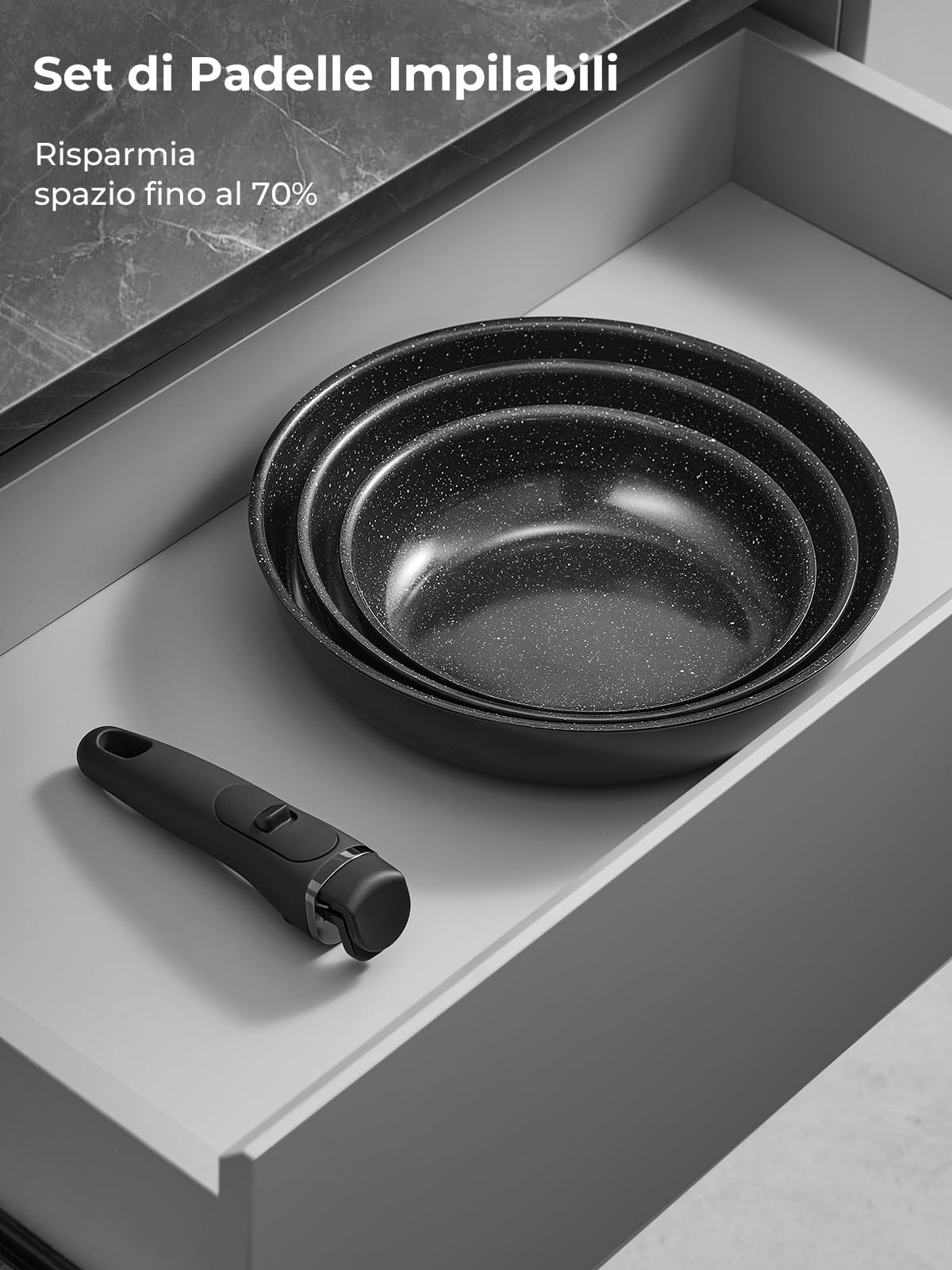 FOHERE Padelle Antiaderenti con Manico Removibile, Set 3 Padelle in Ceramica 20/24/28 CM, Padelle Induzione Per Tutti I Piani Cottura, Lavabile in Lavastoviglie e Forno, Padella Alluminio