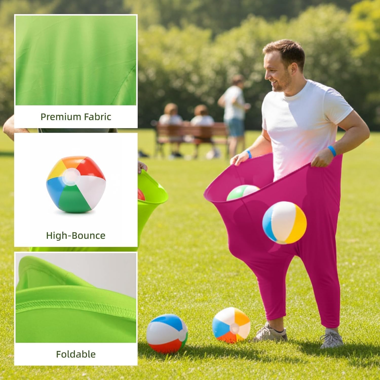 Granny Pants Yard Game Set for Adults & Families, Backyard Outdoor Toss Game with 20 Bouncy Balls, 2 Inflatable Pants & Pumps, Fun Yard Party Activity for Group Events