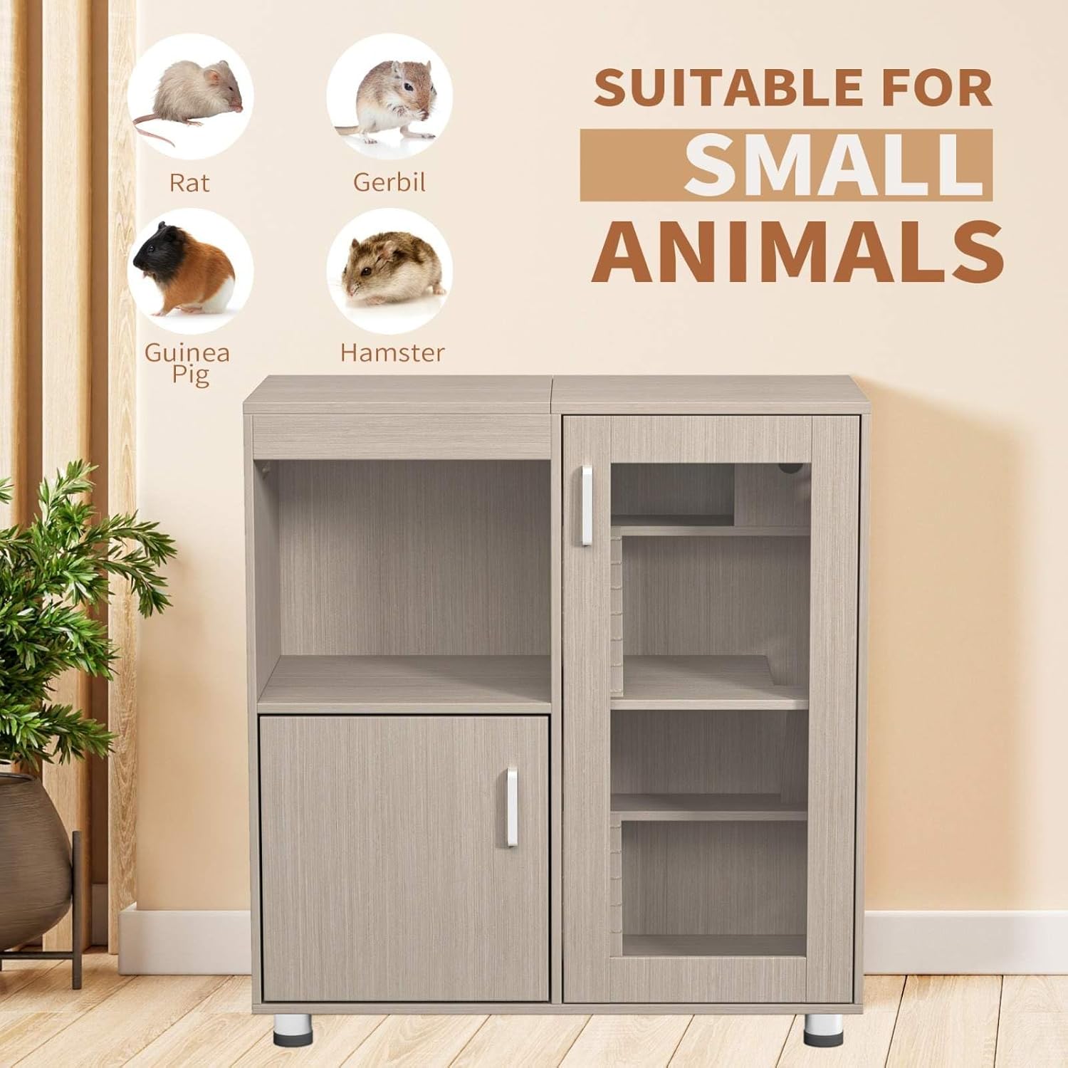 Wooden Hamster Cage with Climbing Ladders, Spacious Storage, Acrylic Windows, and Openable Top for Small Pets, Ideal for Hamsters, Guinea Pigs, and Gerbils - 33.5" H x 31.5" W x 15.75" D