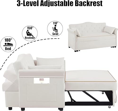 Miniatura 139 de sofá cama de terciopelo de 58 pulgadas, convertible 3 en 1 con bolsa de almacenamiento y respaldo ajustable, perfecto para espacios pequeños, sala 7