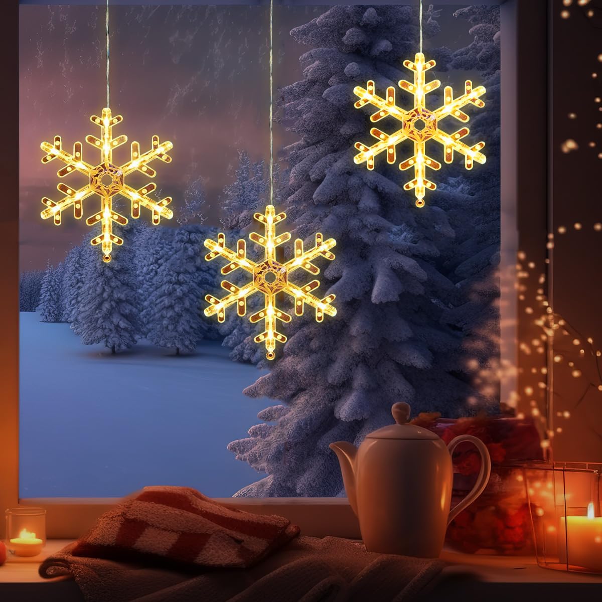 Muiltvoe Christmas Window Tree Decoration Lights - Snowflake Battery Powered Lights with Suction Cup for Indoor Outdoor Decoration