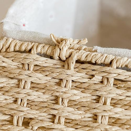 Miniatura 5 de Cesta de mimbre con tapa, cestas de almacenamiento de cuerda de papel para estantes, contenedor de almacenamiento grande con forro extraíble, cesta