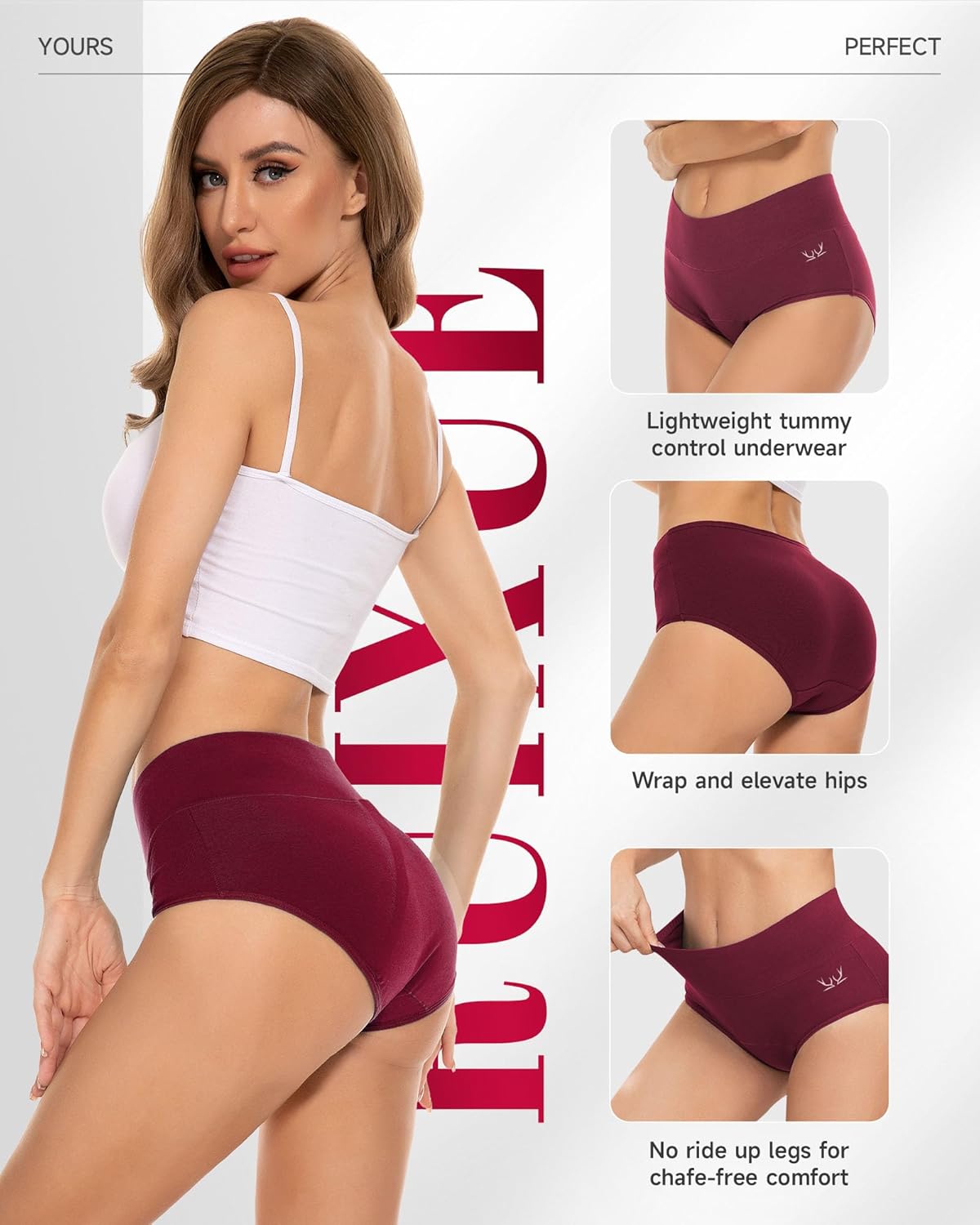 Women's Underwear High Waisted Ladies Cotton Panties Breathable Stretch Full Coverage Postpartum Brief 5Pack - Image 3