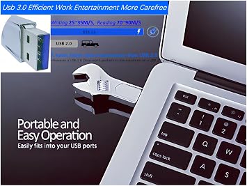 128GB USB 3.0 Flash Drive Metal Wrench High Speed Jump Drive Data Storage Silver