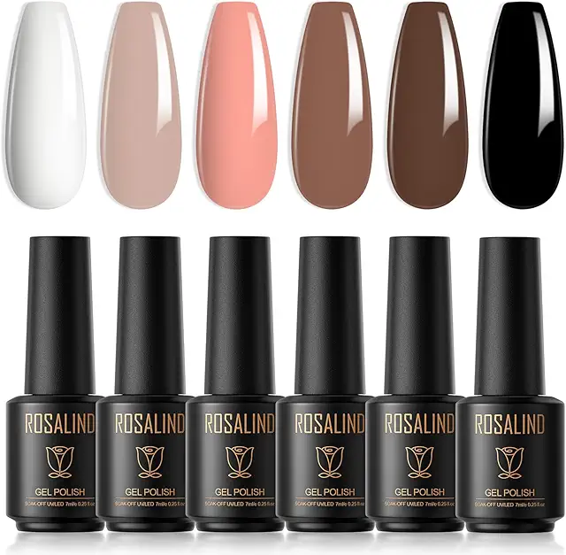 ROSALIND UV Gel Nail Polish Set - 6 Mini Nude Brown Colors for DIY French Manicure