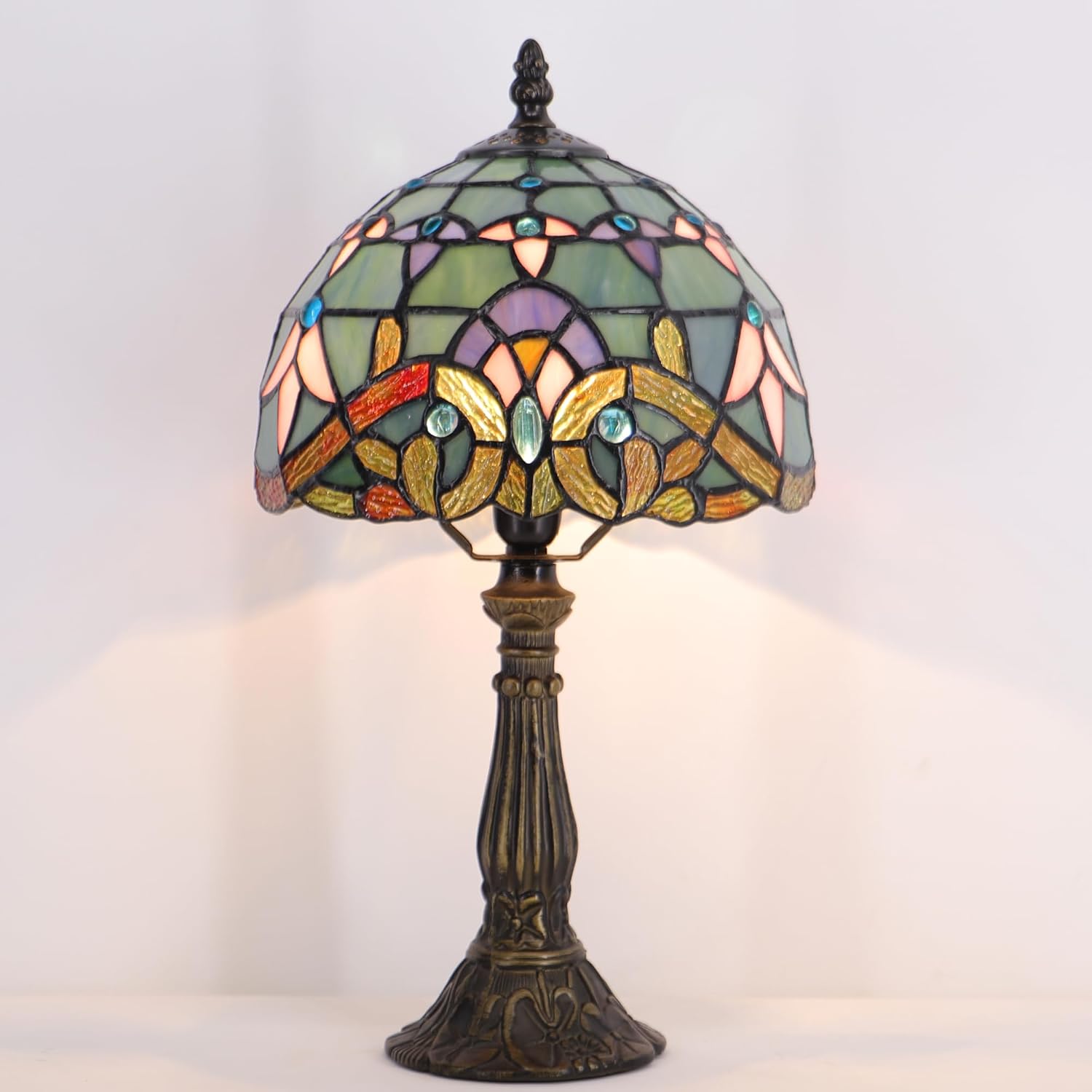 Small Stained Glass Table Lamp Mini Stained Glass Lamp Memory Sympathy Desk Reading Light 8X14 Inch (Baroque Style)