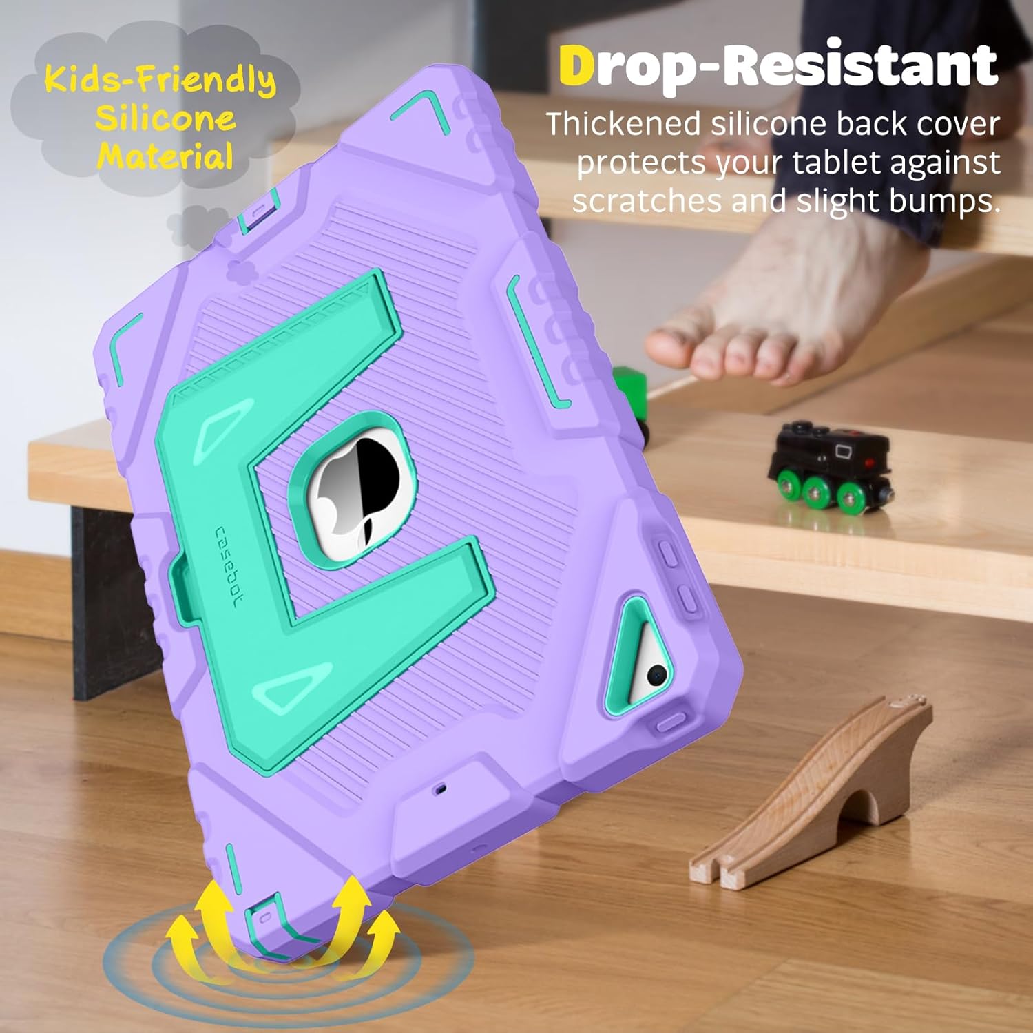 Fintie Case for iPad 9th Generation (2021) / 8th Generation (2020) / 7th Gen (2019) 10.2 Inch, Fully-Body Rugged Heavy Duty Shockproof Protective Case with Built-in Kickstand for Kids, Purple/Green
