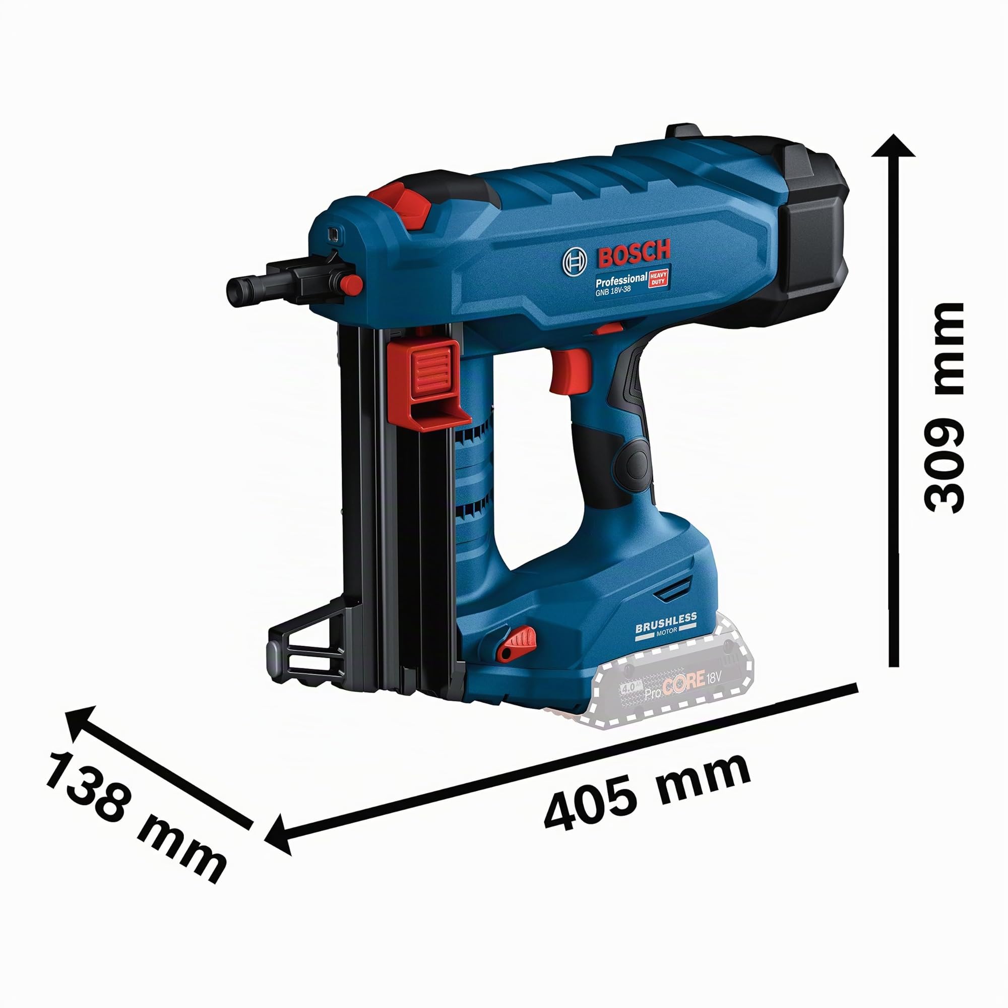 Bosch Professional 18V System cloueur à béton sans-fil BITURBO GNB 18V-38 (Ø clous 2,7–3,0 mm, longueur max. clous 38 mm, 1 broche d’extraction, 1 crochet de fixation, XL-BOXX)