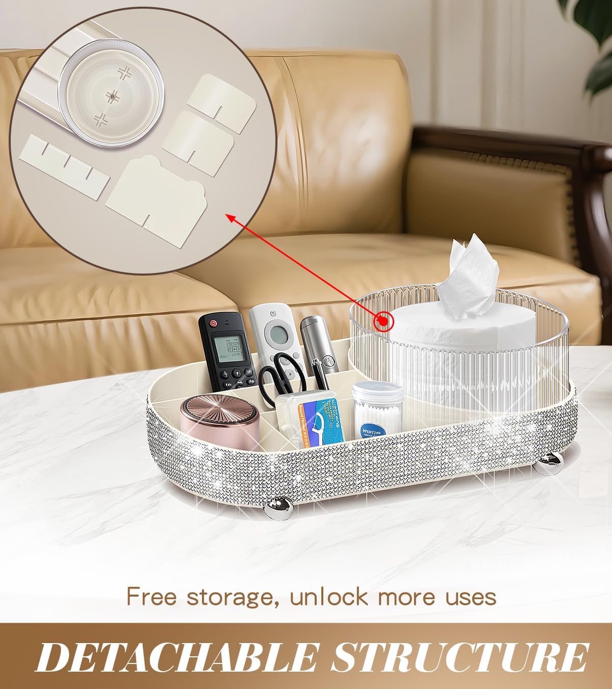 Yivaiks 360° Rotate Bling Makeup Organizer for Vanity Cosmetic Countertop Rhinestones Makeup Brush Holder Skincare Organizers Desk Storage Accessories