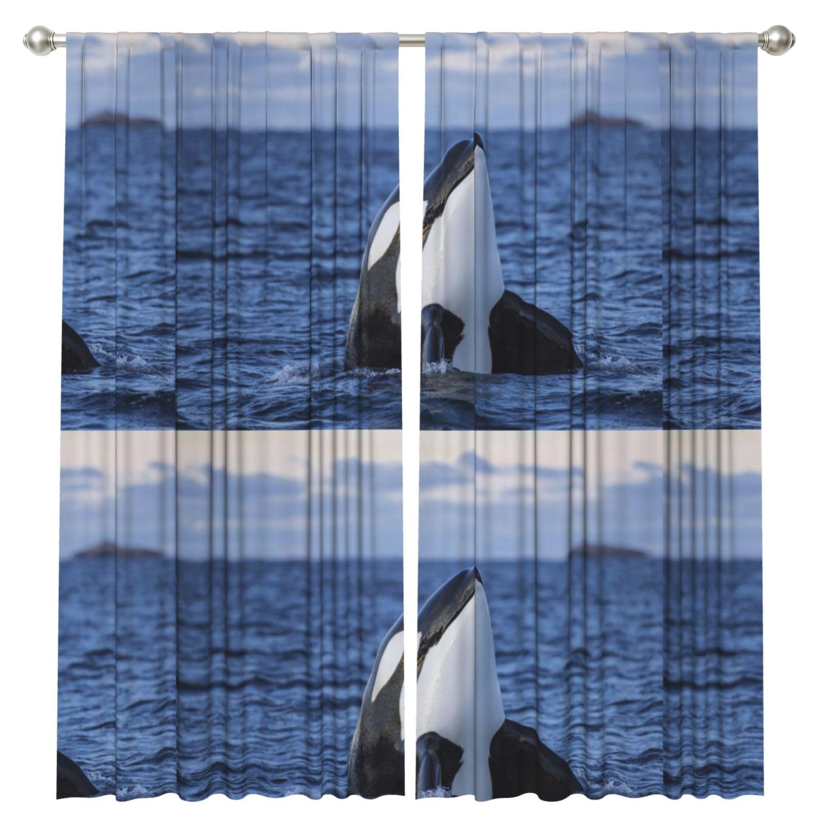 InOmak Killer Whales Orca, 2 Panels Window Curtains 52 x 84 Inch Blackout Curtains for Living Room Bedroom