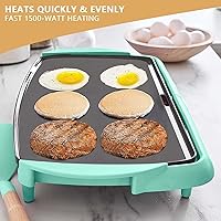 Vista 2 de Plancha eléctrica antiadherente de cerámica extra grande, para panqueques, huevos, hamburguesas y más, bandeja de goteo extraíble, control