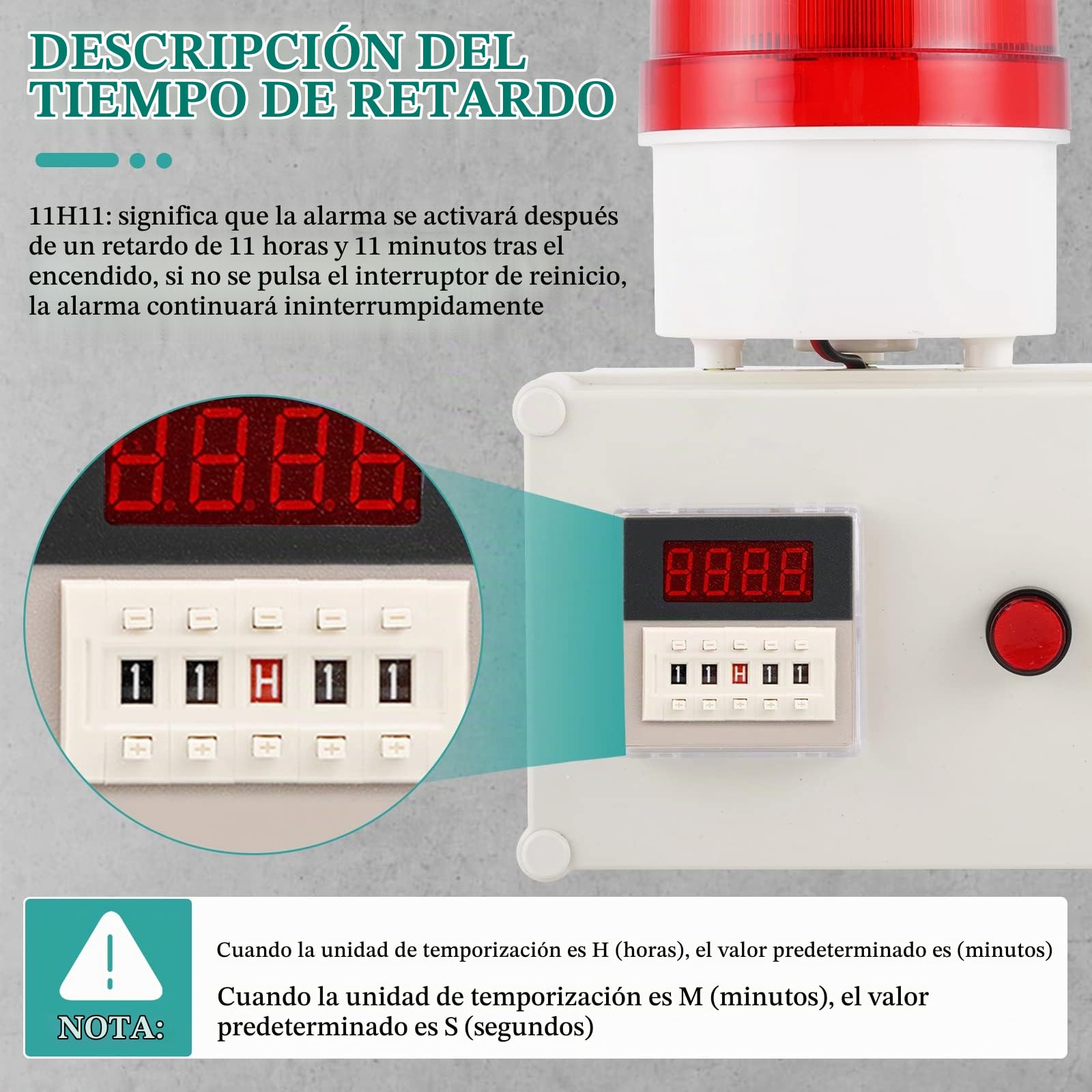 YJINGRUI 220V Sirena Alarma Industrial Sirena de Sonido con Luz Estroboscópica Zumbador con Función de Temporizar Temporizador Digital (Volumen:120dB, Modo de Temporización de Un Solo Tiempo)
