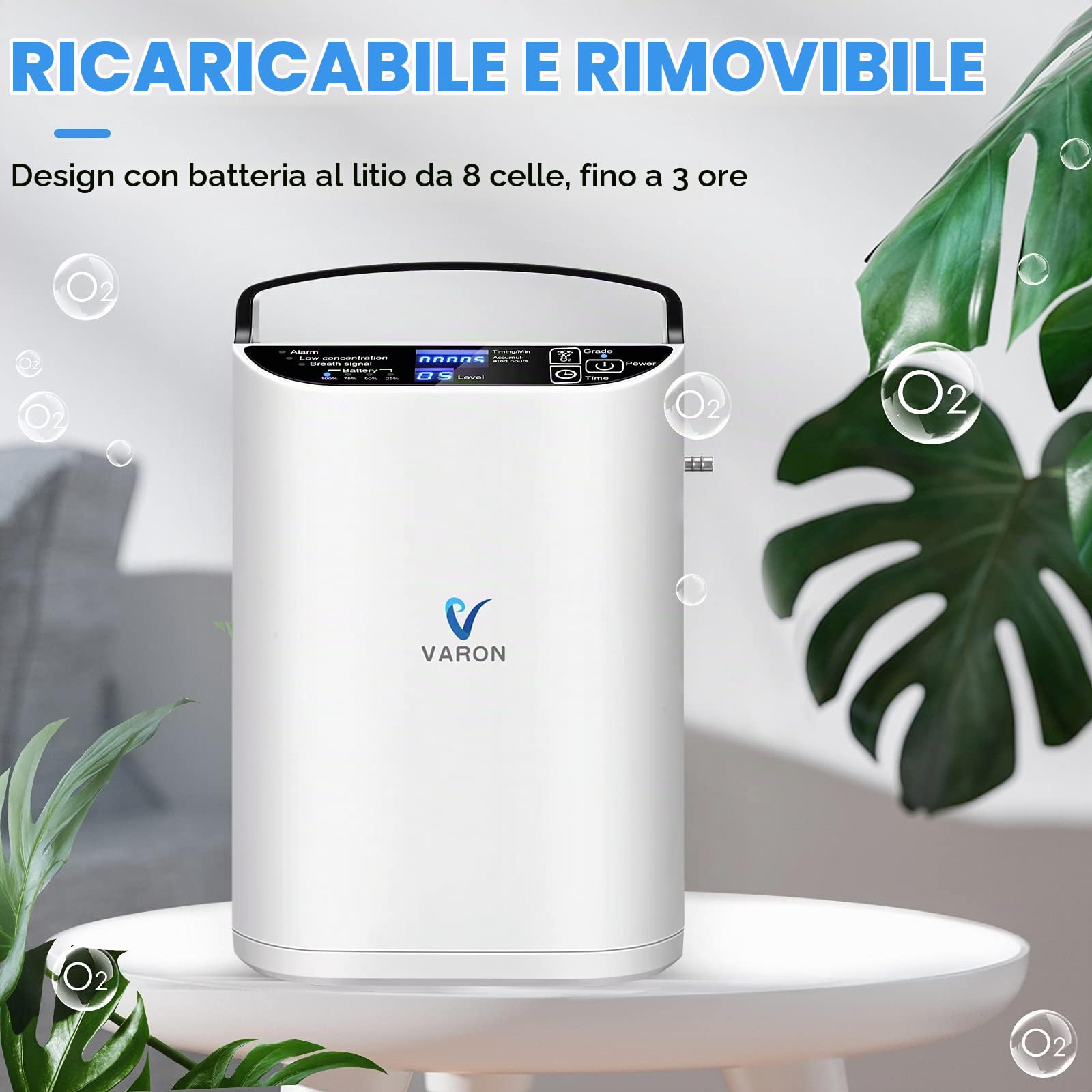 Concentratore di Ossigeno Portatile, 90% ± 3% Alta Purezza 1-5L Concentration Adjustable Oxygen Machine Generatore di Ossigeno(3kg) per uso Domestico e da Viaggio
