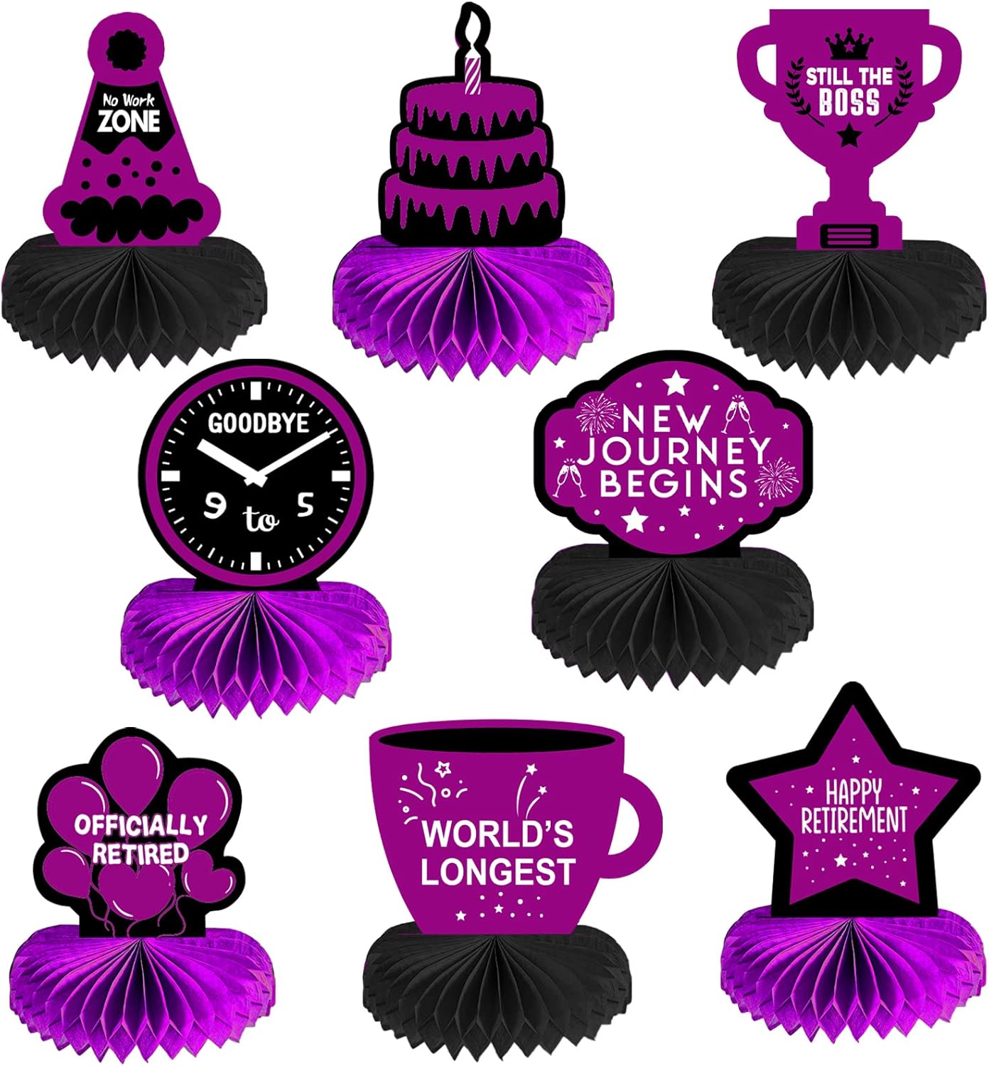 8PCS Retirement Party Decorations Purple Black, Happy