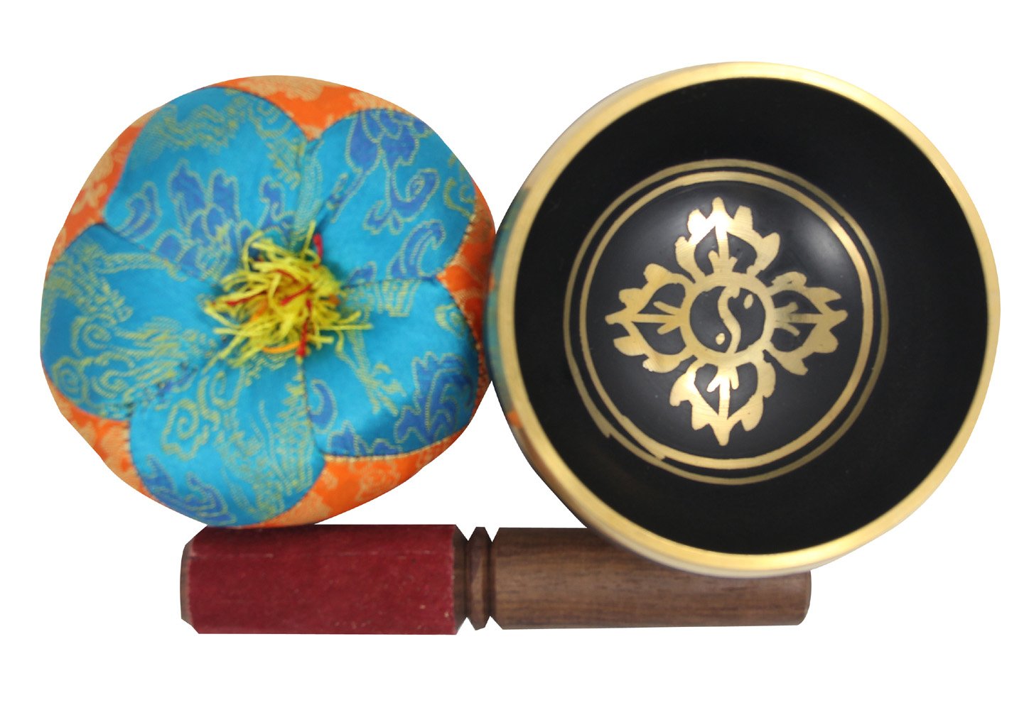 DharmaObjects Large Gorgeous Meditation 8 Lucky Symbols Singing Bowl/Cushion/Mallet